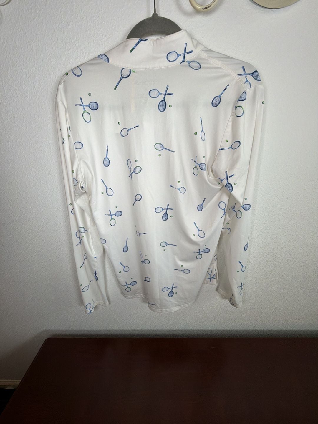 SanSoleil SolCool 1/4-Zip Mock Match Play Size M Tennis Print Shirt 7