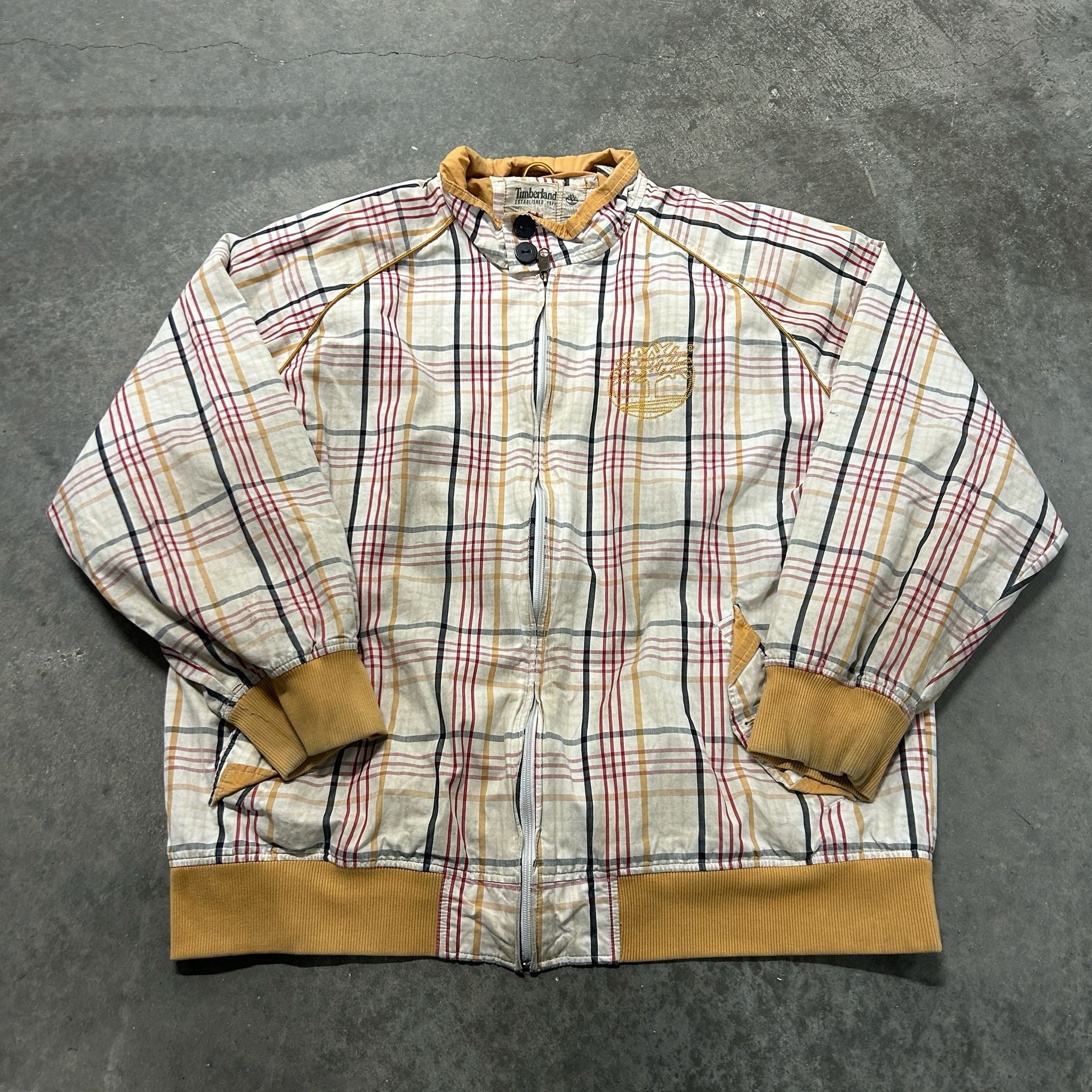 Timberland Plaid Zip Jacket Size XL Tan Vintage Bomber 2