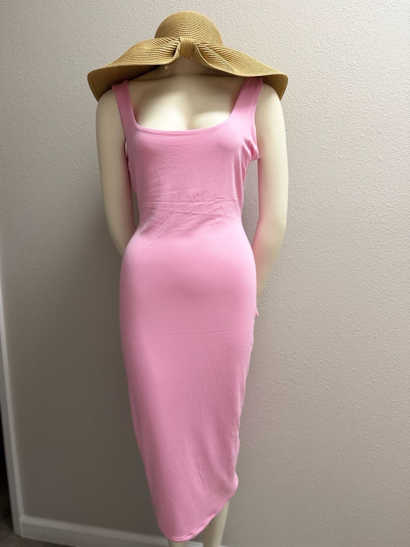 Naked Wardrobe Midi Dress Size 2x Pink Square Neck Bodycon 4