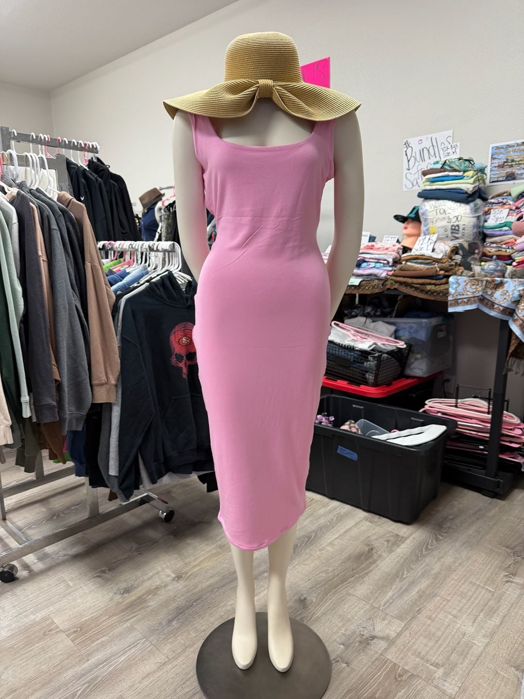 Naked Wardrobe Midi Dress Size 2x Pink Square Neck Bodycon 6