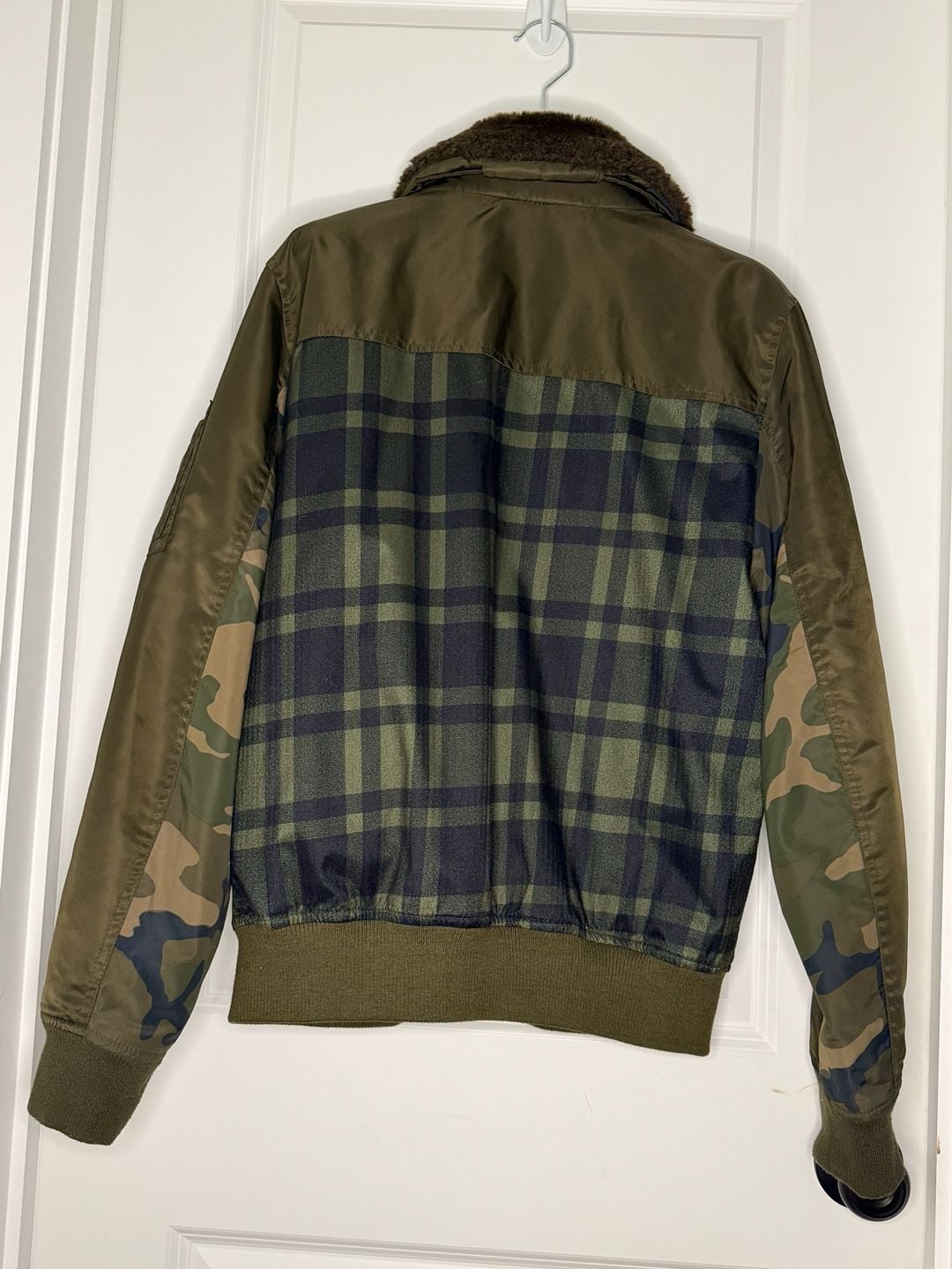 Levi's MA-1 Flight Bomber Jacket Size S Plaid Faux Fur Collar Green 3