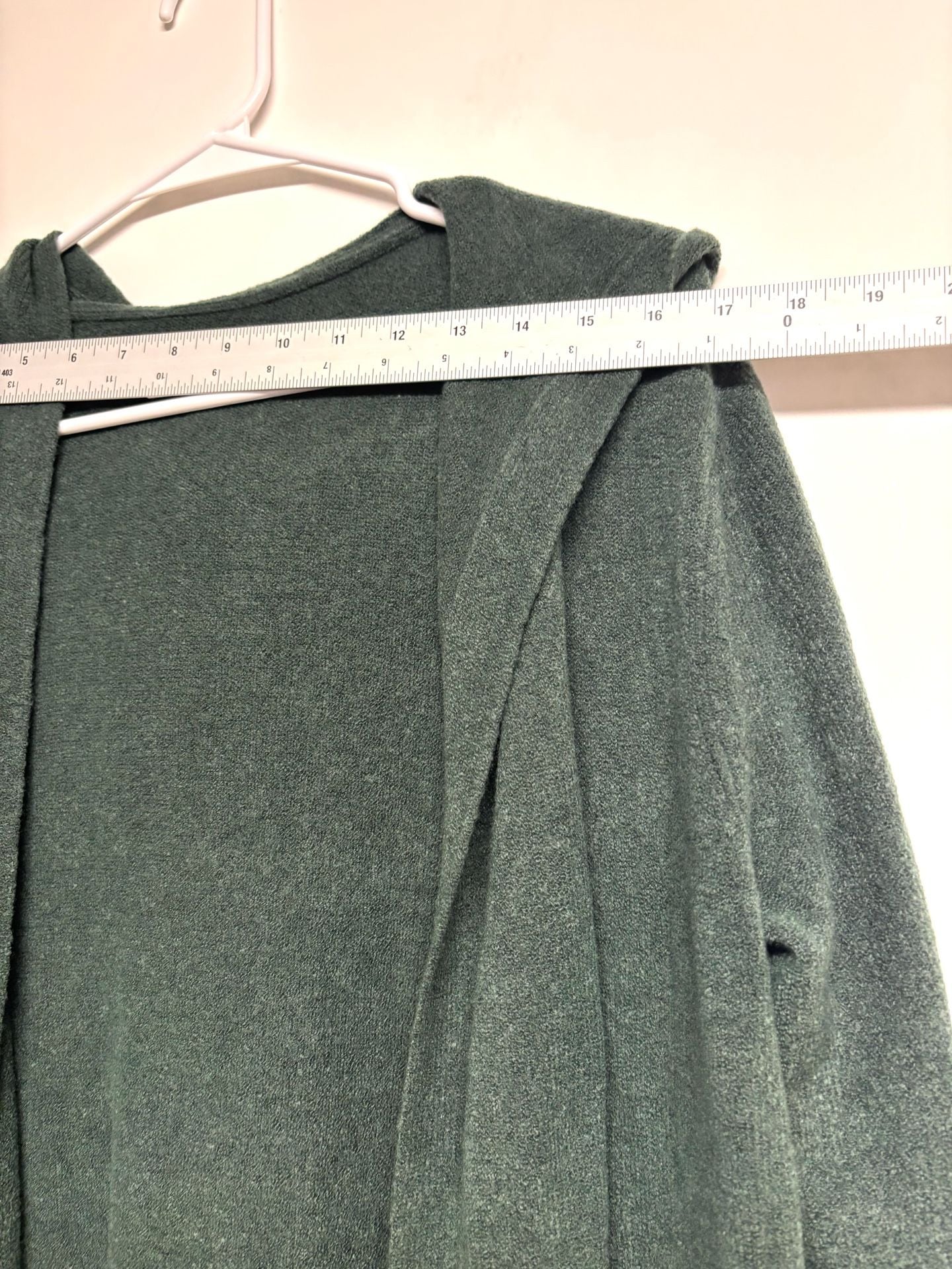 Goodthreads Open Front Hooded Cardigan Size M Green Knit Sweater Pockets 4