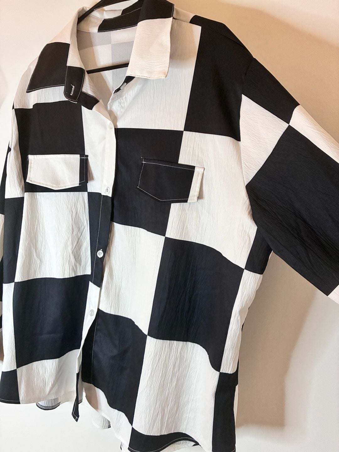 Women’s 25” P2P Black & White Oversized Checkerboard Button Down Shirt 4