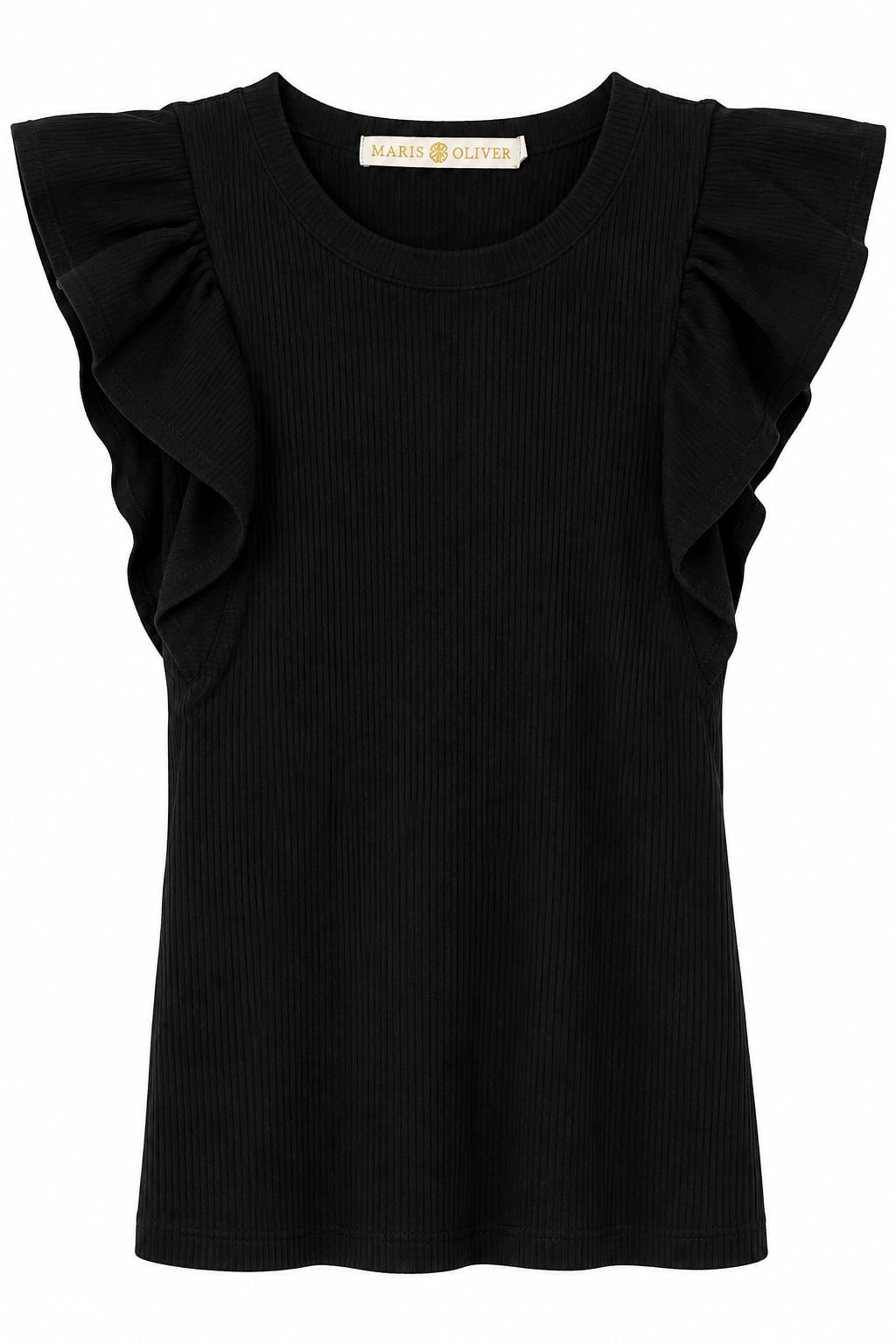 Marie Oliver Rory Ruffle-Trim Ribbed Top Size S Black 2