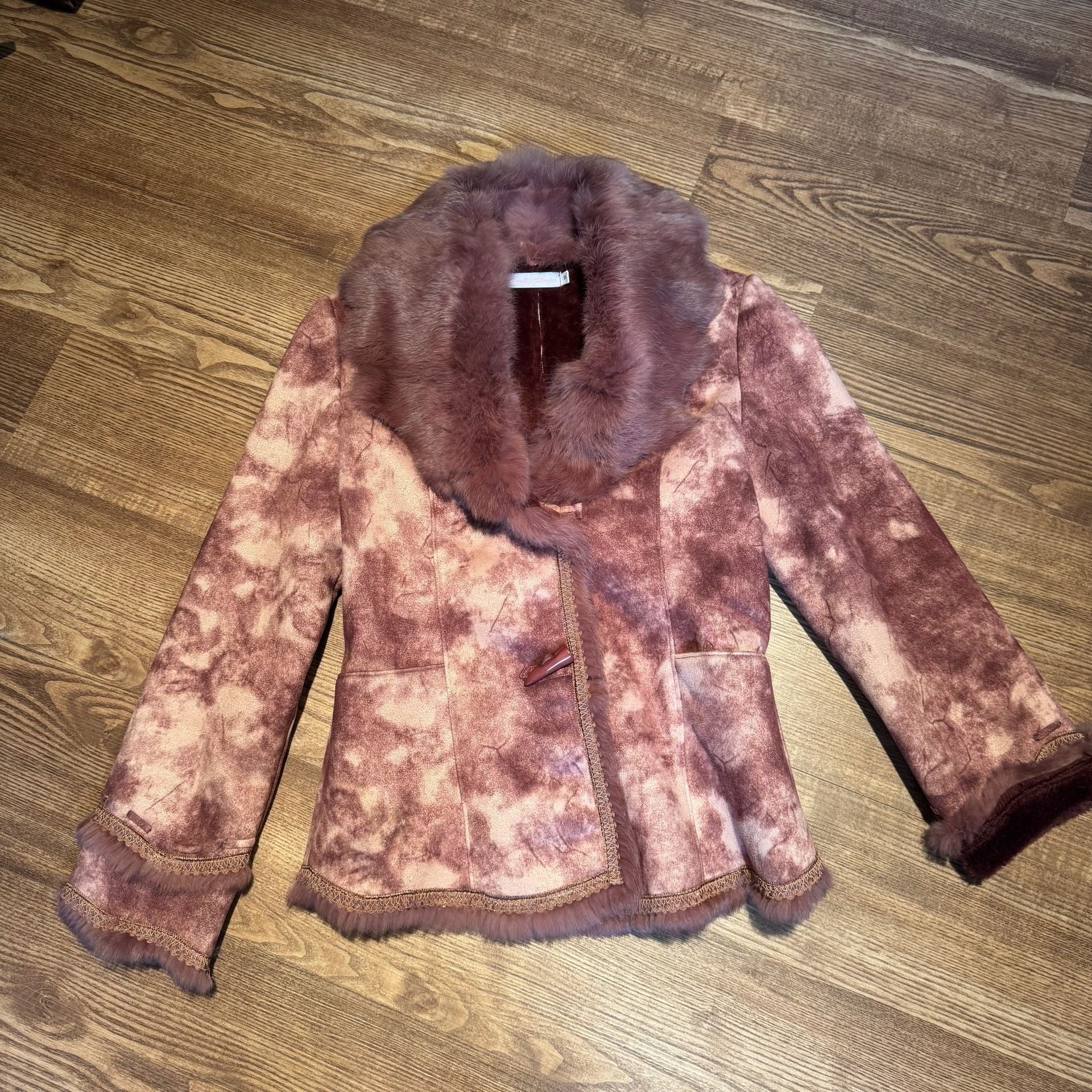 Pretty Angel Women’s M Burgundy Faux Fur Jacket Y2K Boho Western NWOT 3