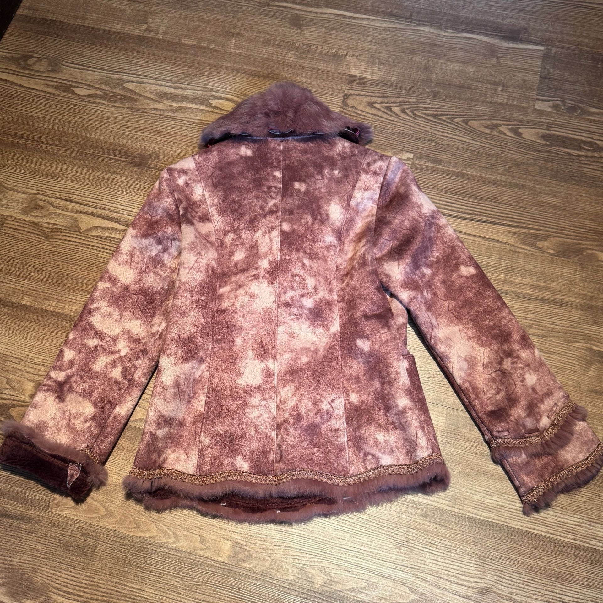 Pretty Angel Women’s M Burgundy Faux Fur Jacket Y2K Boho Western NWOT 5
