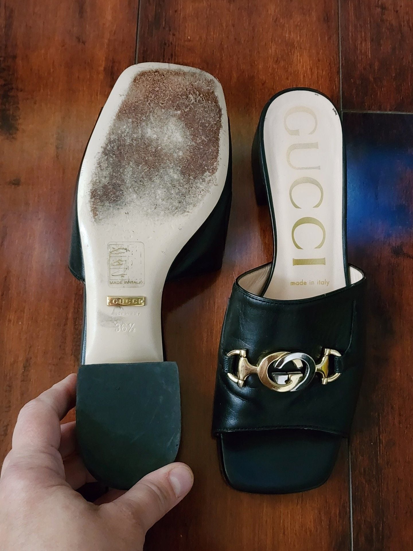 Gucci Interlocking G Horsebit Leather Slides - Black Sandals, Shoes - GUC1795285 9