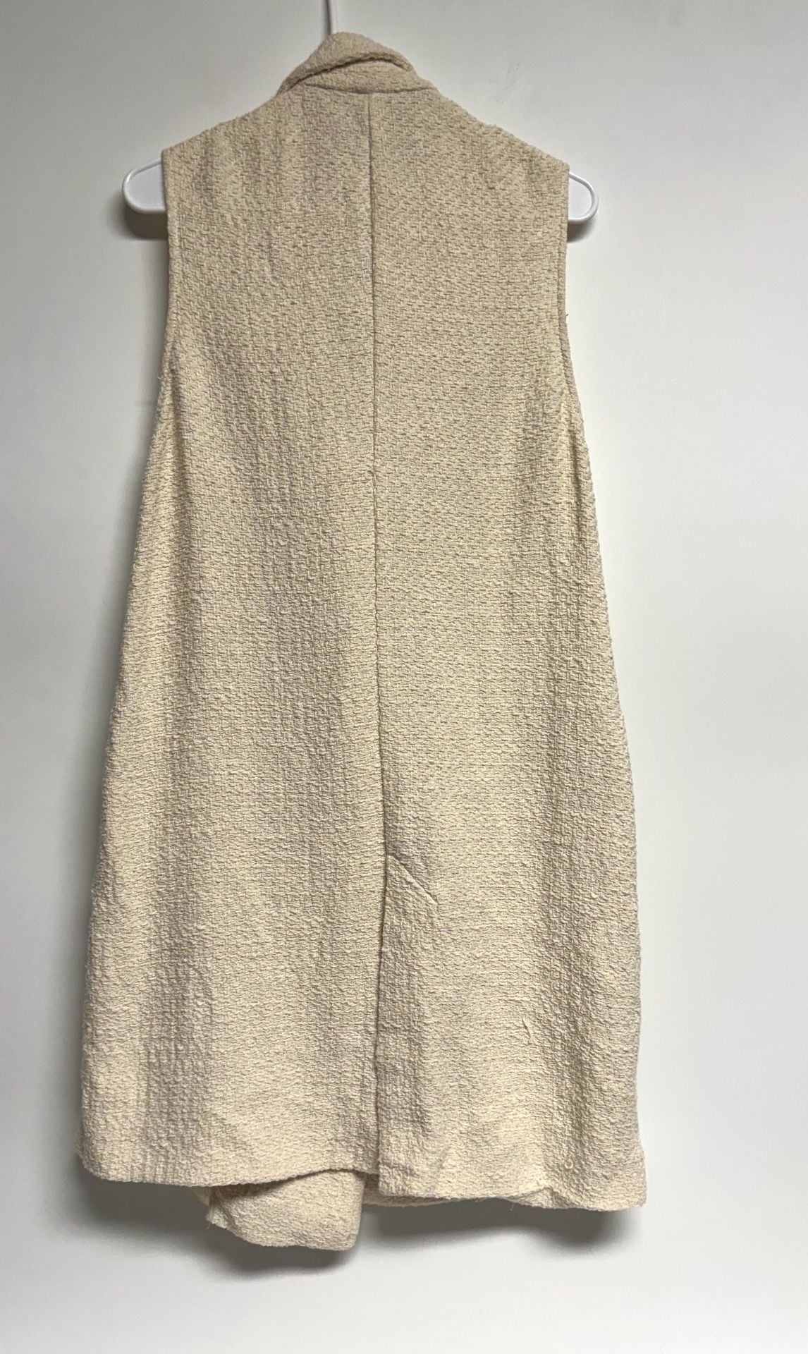 Zara Long Vest Size Small Cream Tweed Textured Sleeveless Waistcoat 7