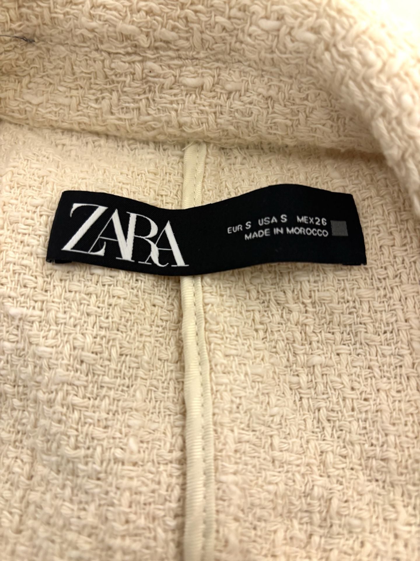 Zara Long Vest Size Small Cream Tweed Textured Sleeveless Waistcoat 8