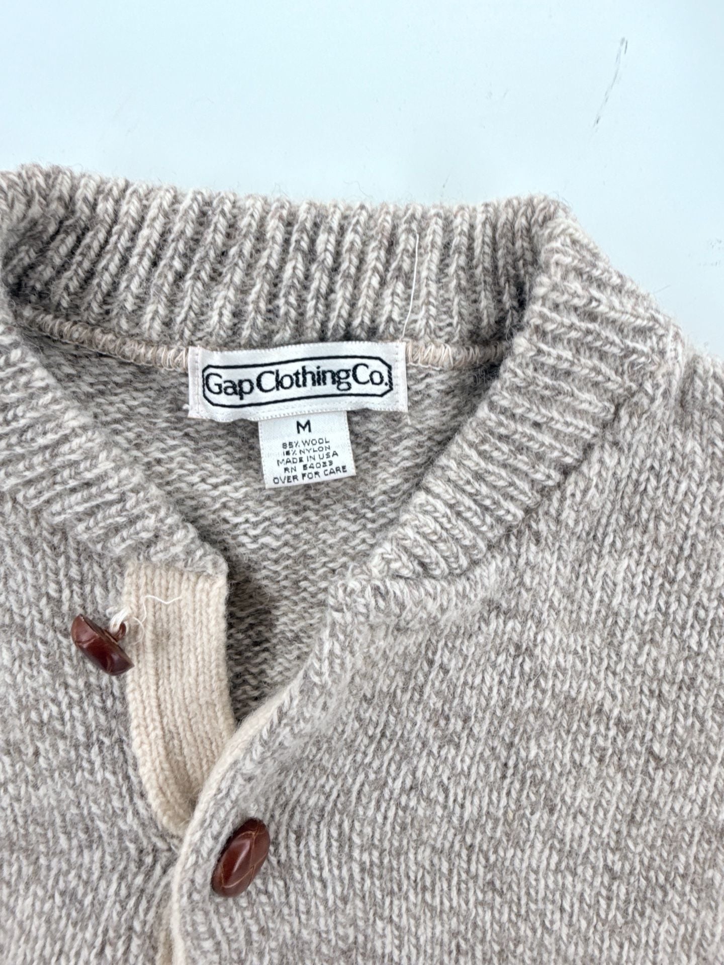 Vintage 80s Gap Clothing Co Ragg Wool Henley Sweater M Made USA Oatmeal 2