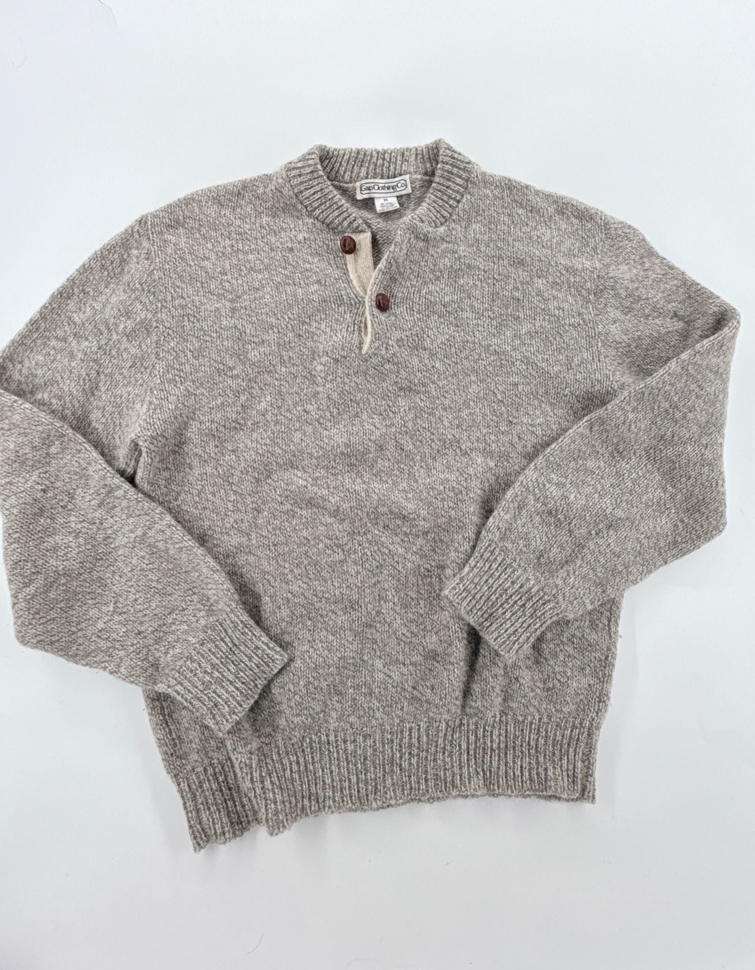Vintage 80s Gap Clothing Co Ragg Wool Henley Sweater M Made USA Oatmeal 3