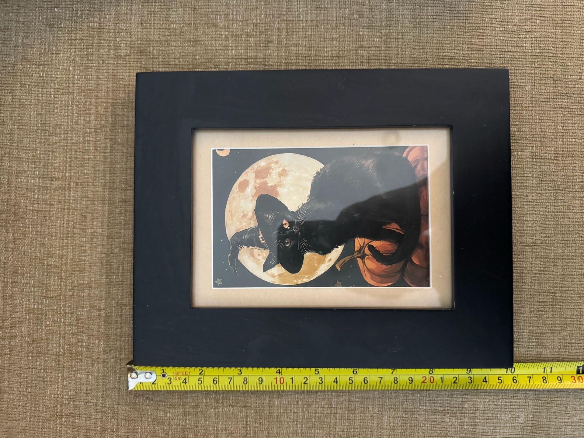 Vintage Style Halloween Black Cat Witch Hat Framed Art 3