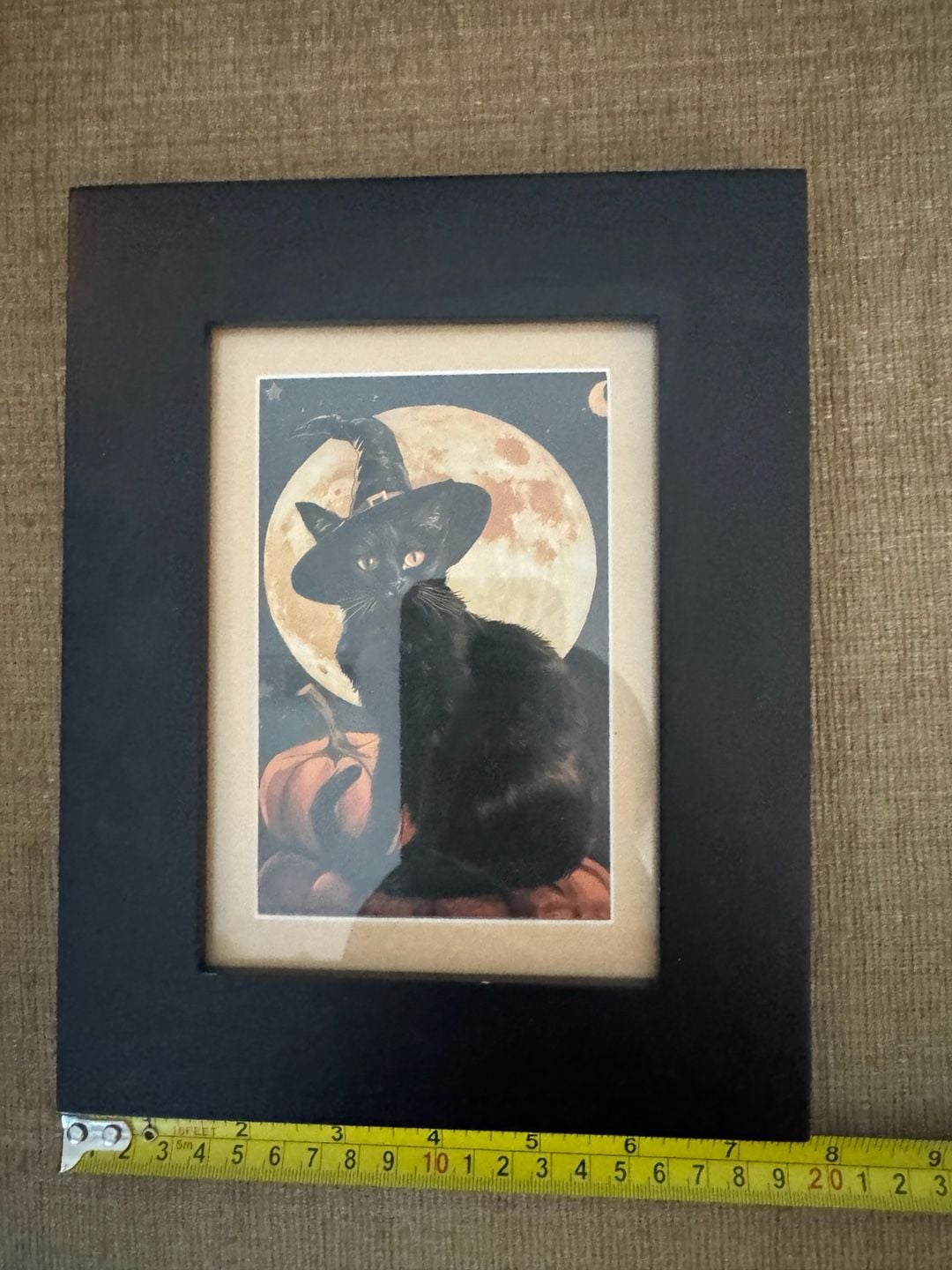 Vintage Style Halloween Black Cat Witch Hat Framed Art 4