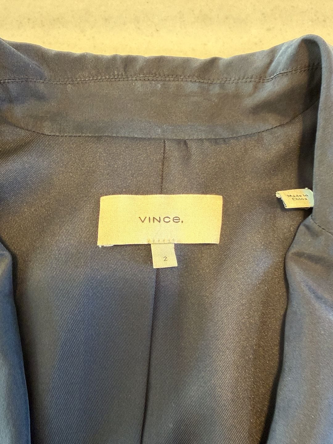 Vince Double Breasted Silk Blazer Size 2 Navy Blue Drapey 4