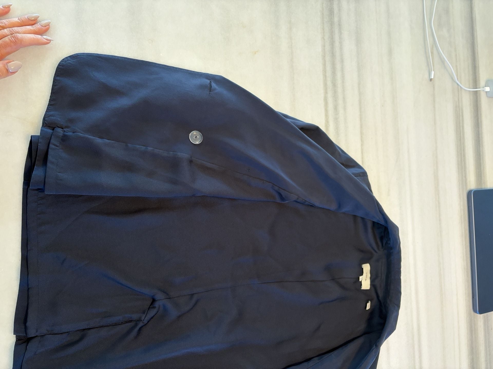Vince Double Breasted Silk Blazer Size 2 Navy Blue Drapey 6