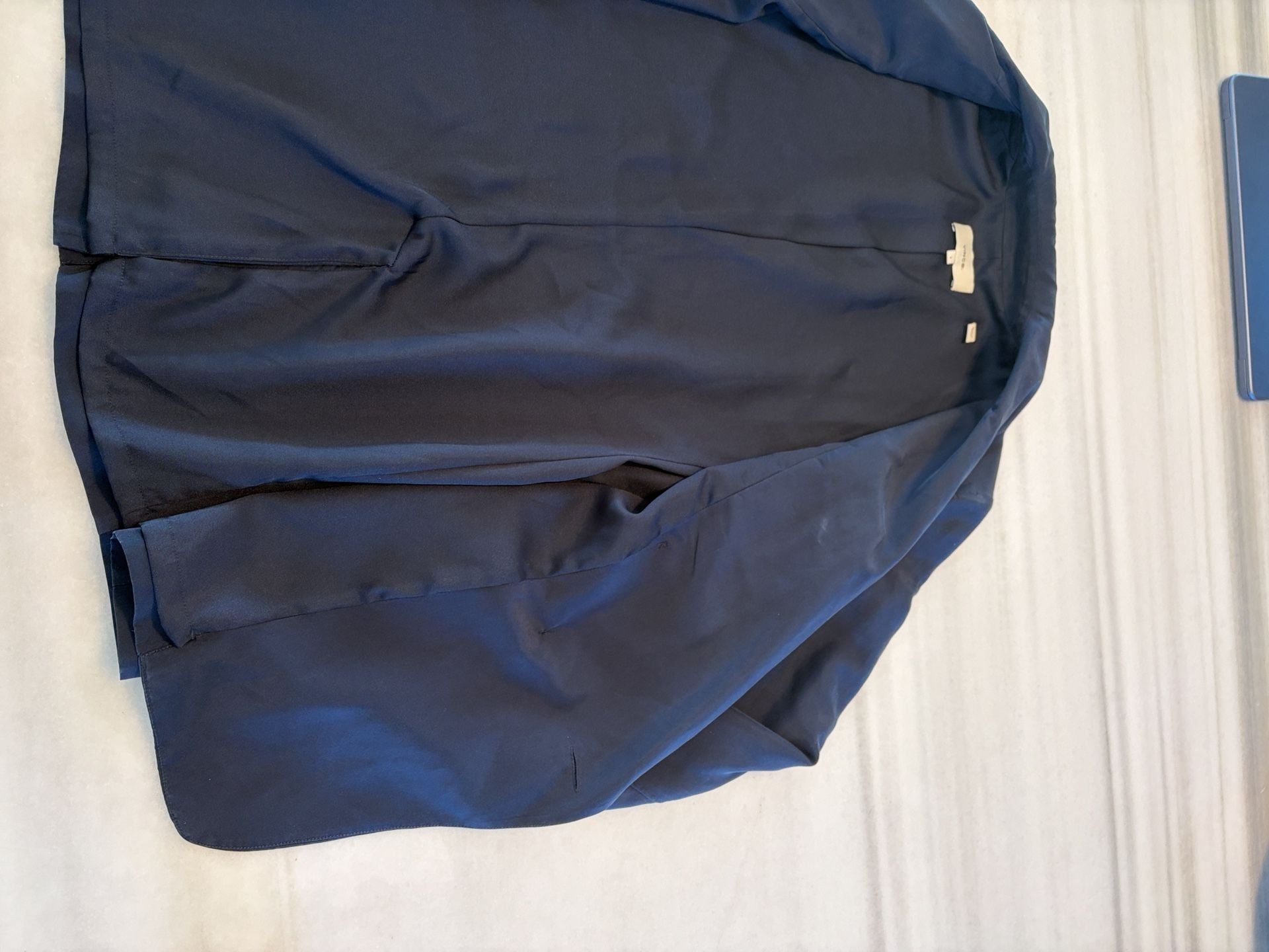 Vince Double Breasted Silk Blazer Size 2 Navy Blue Drapey 7