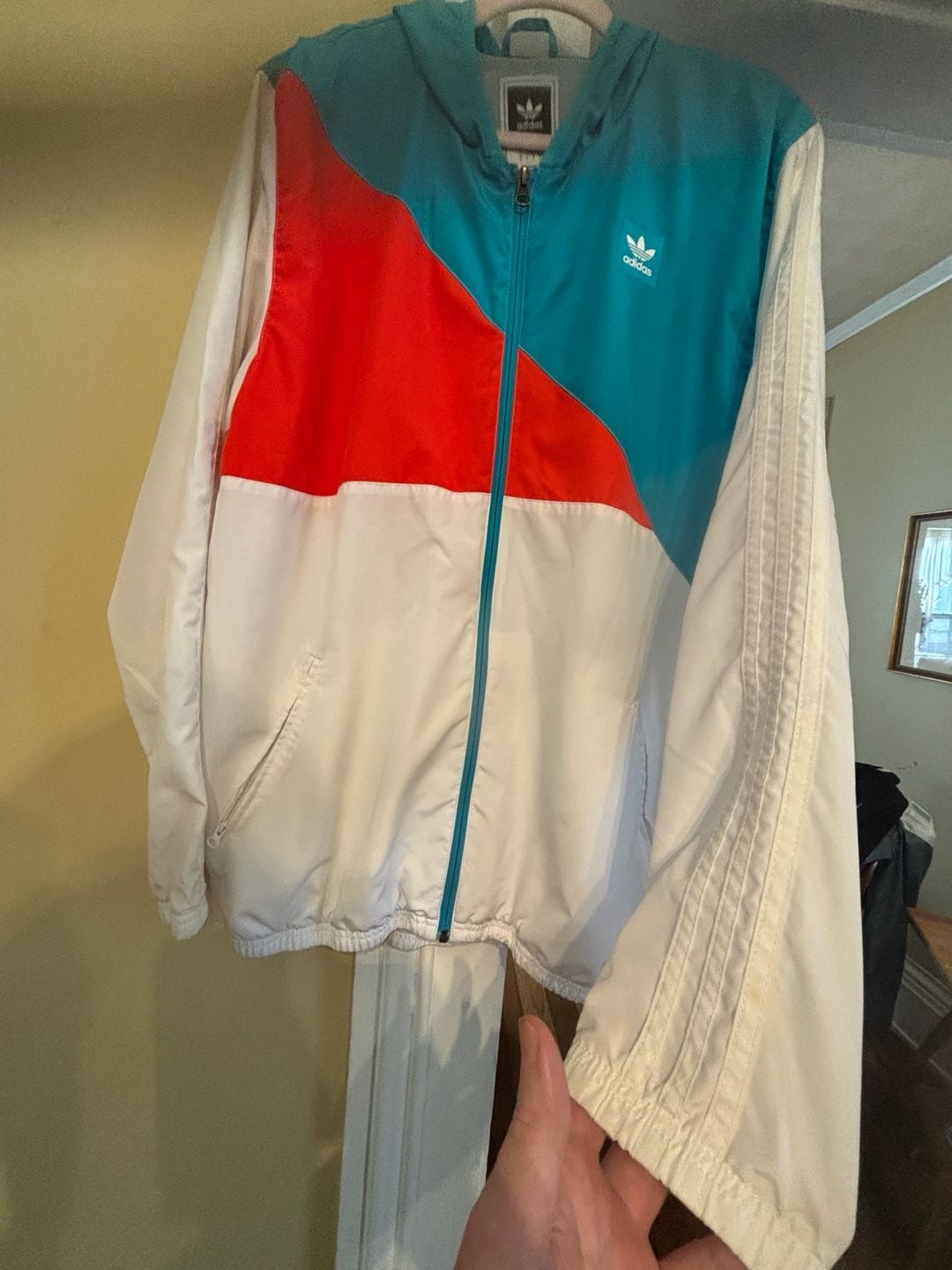 Adidas Courtside Windbreaker Jacket Size L White Teal Red 2