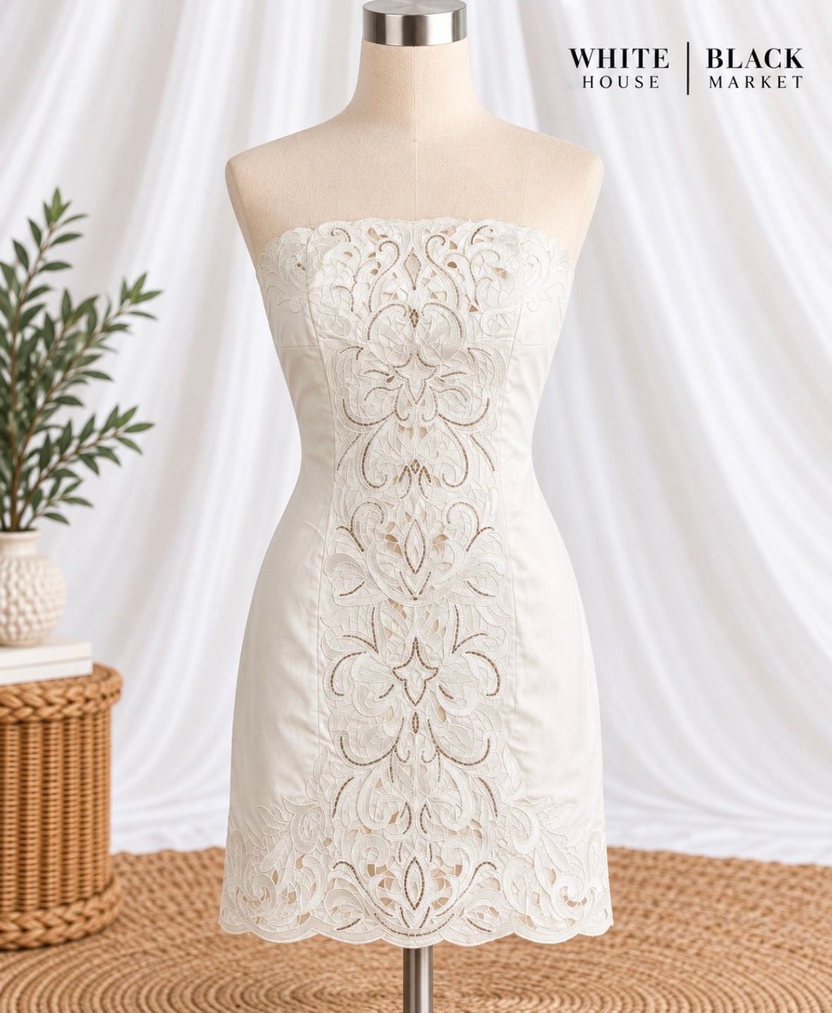 White House Black Market Strapless Embroidered Cutwork Dress 2 Ivory Bridal 2