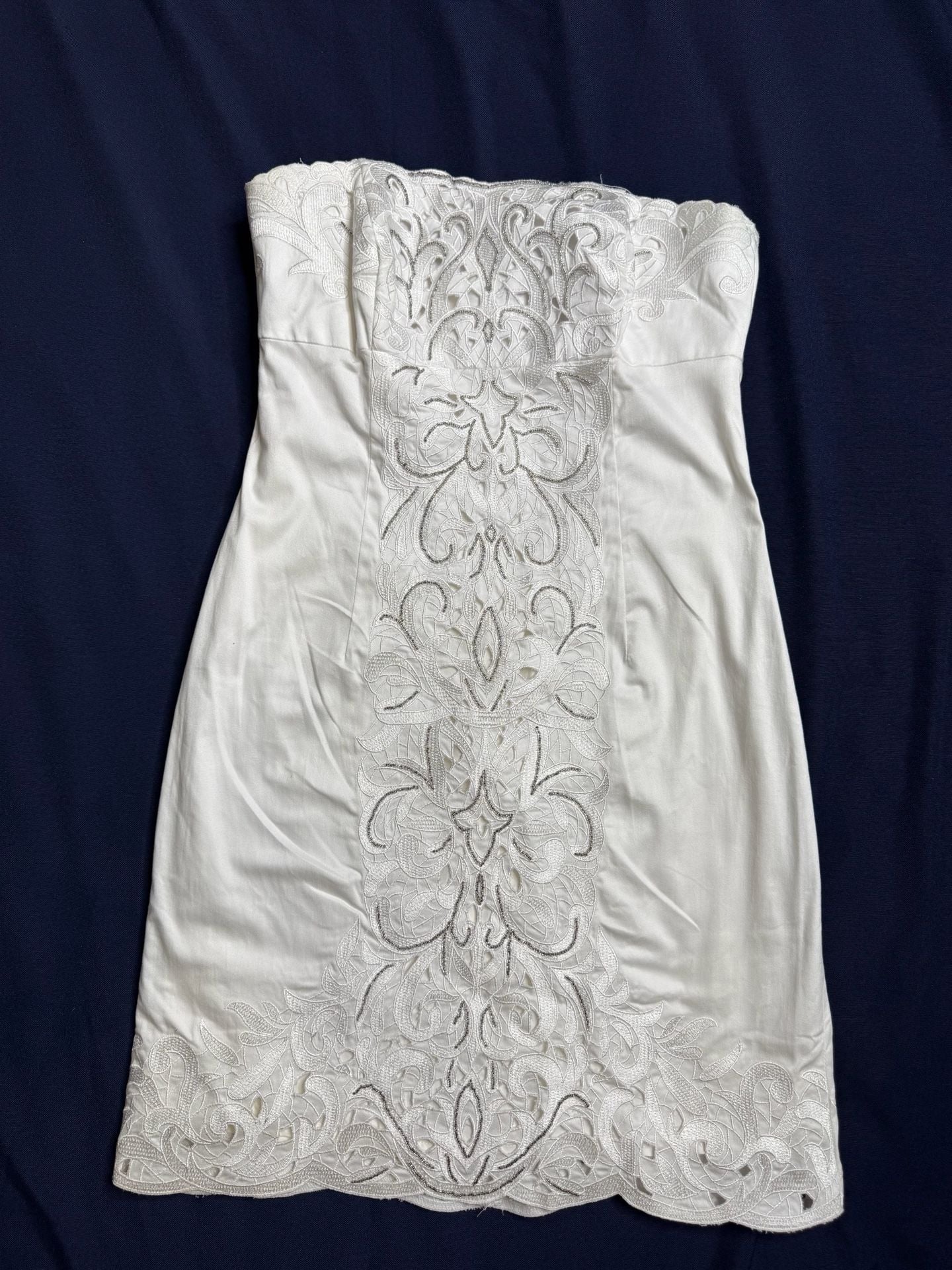 White House Black Market Strapless Embroidered Cutwork Dress 2 Ivory Bridal 3