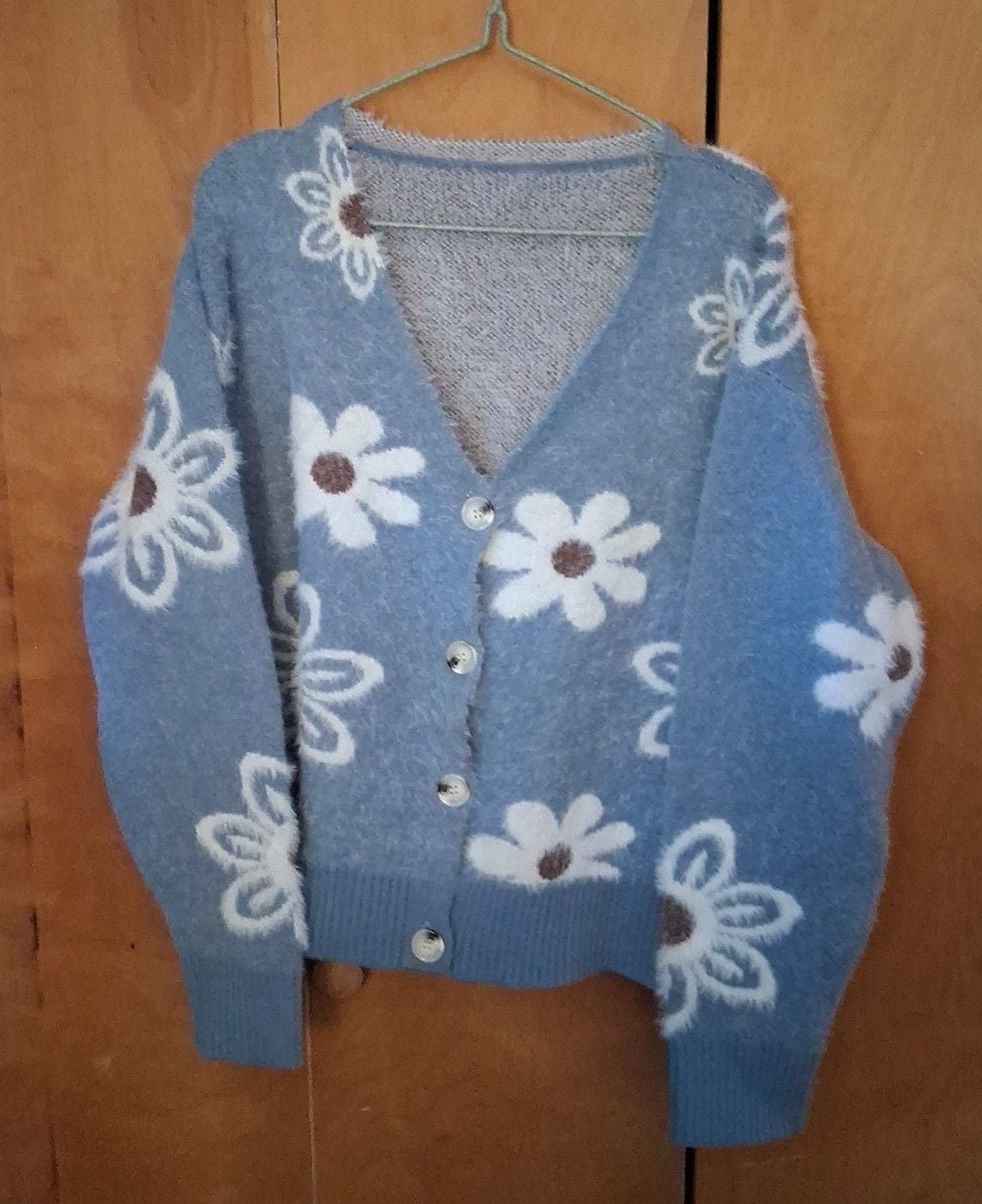 EMERY ROSE Floral Pattern Button Front Cardigan Size L Blue 2