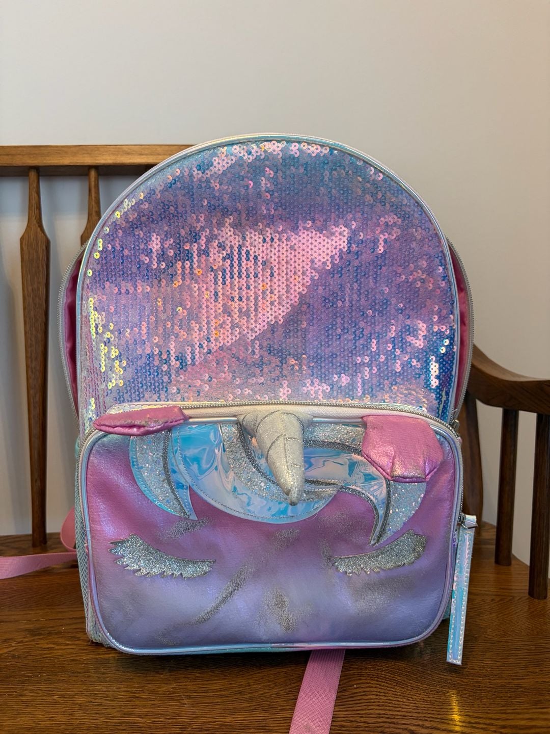 Unicorn Sequin Pink Blue Metallic Backpack School Bag 2