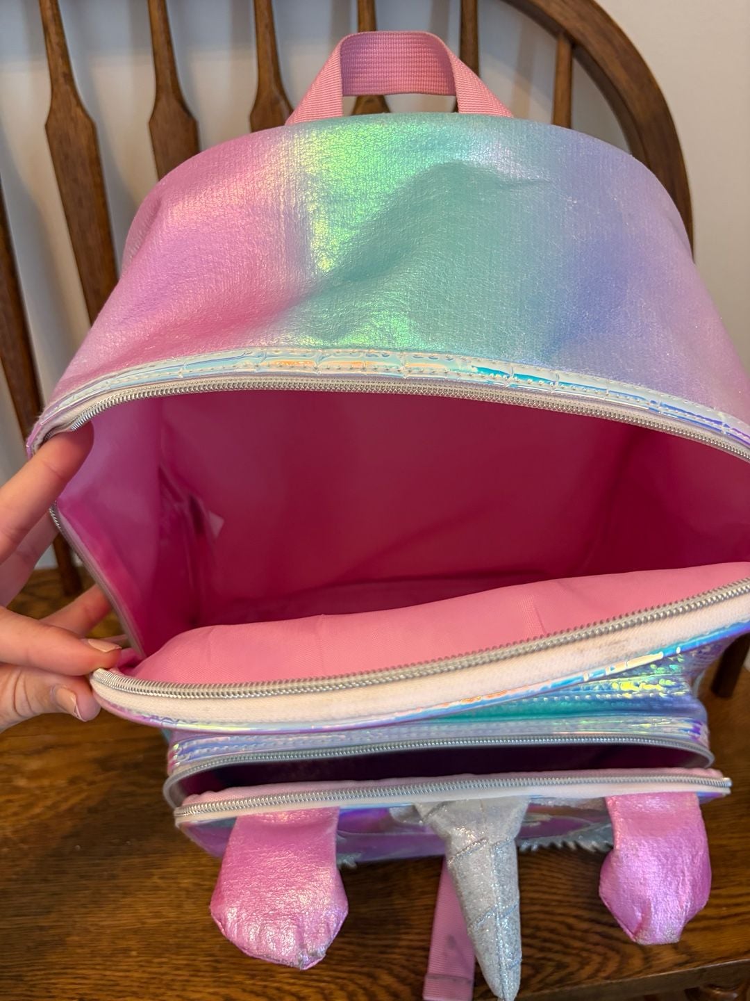 Unicorn Sequin Pink Blue Metallic Backpack School Bag 4