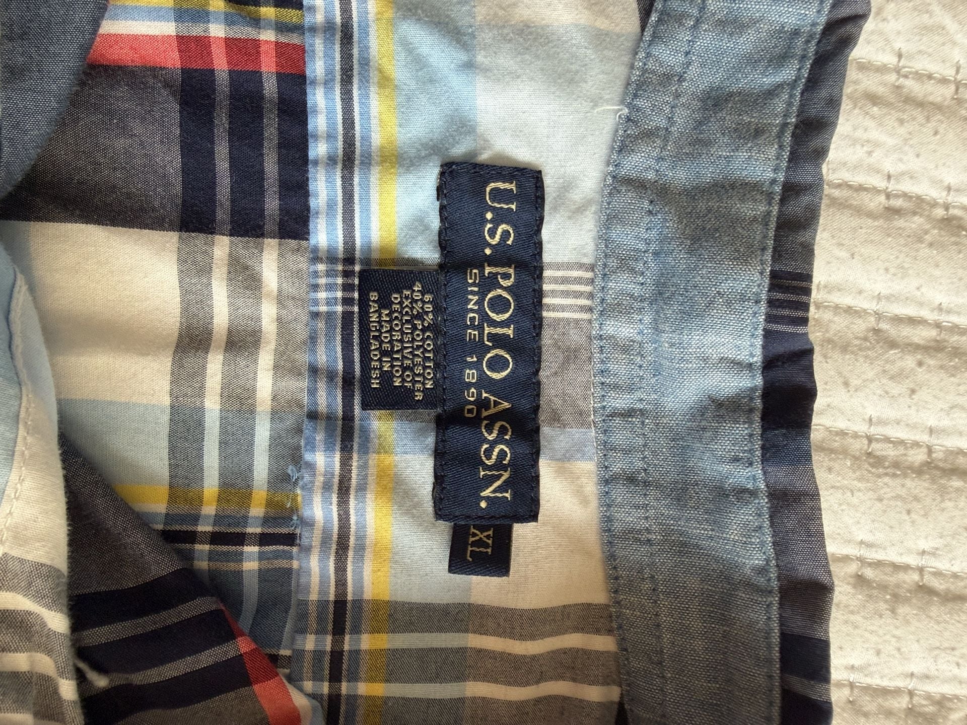 U.S. Polo Assn. Plaid Button-Down Shirt XL Short Sleeve Blue 4