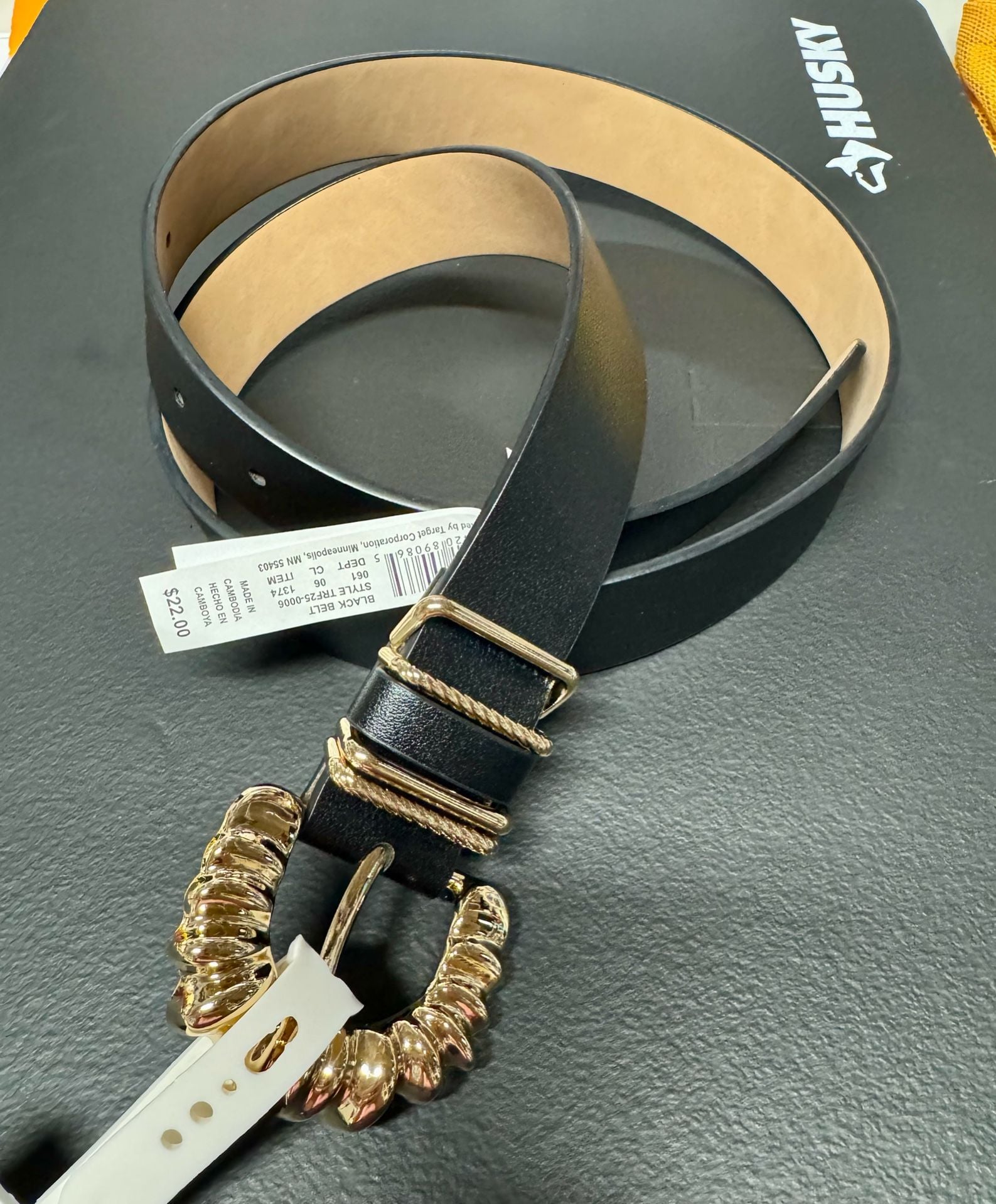 WU52 Size L Black Belt Gold Statement Buckle NWT 1