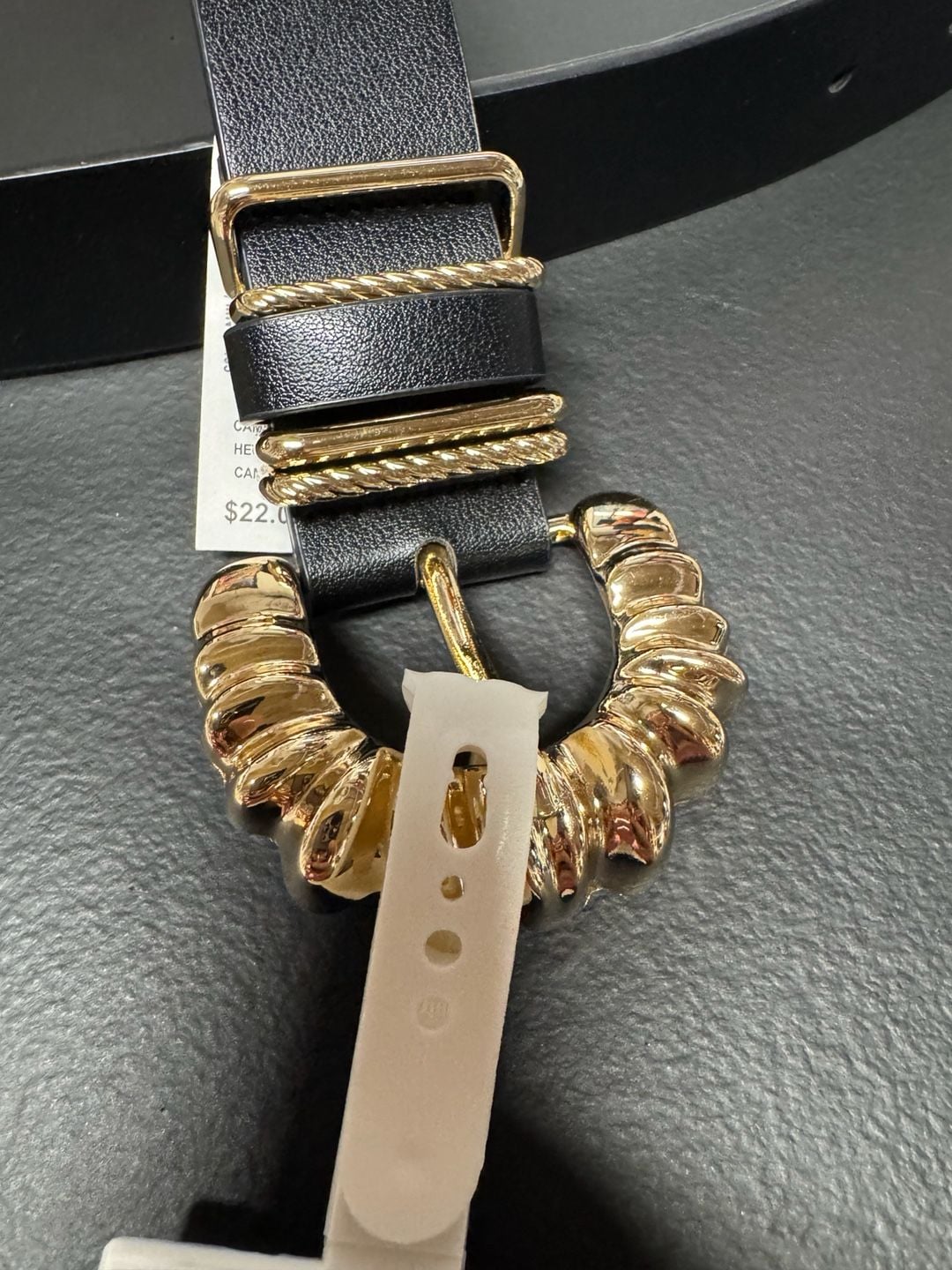 WU52 Size L Black Belt Gold Statement Buckle NWT 3