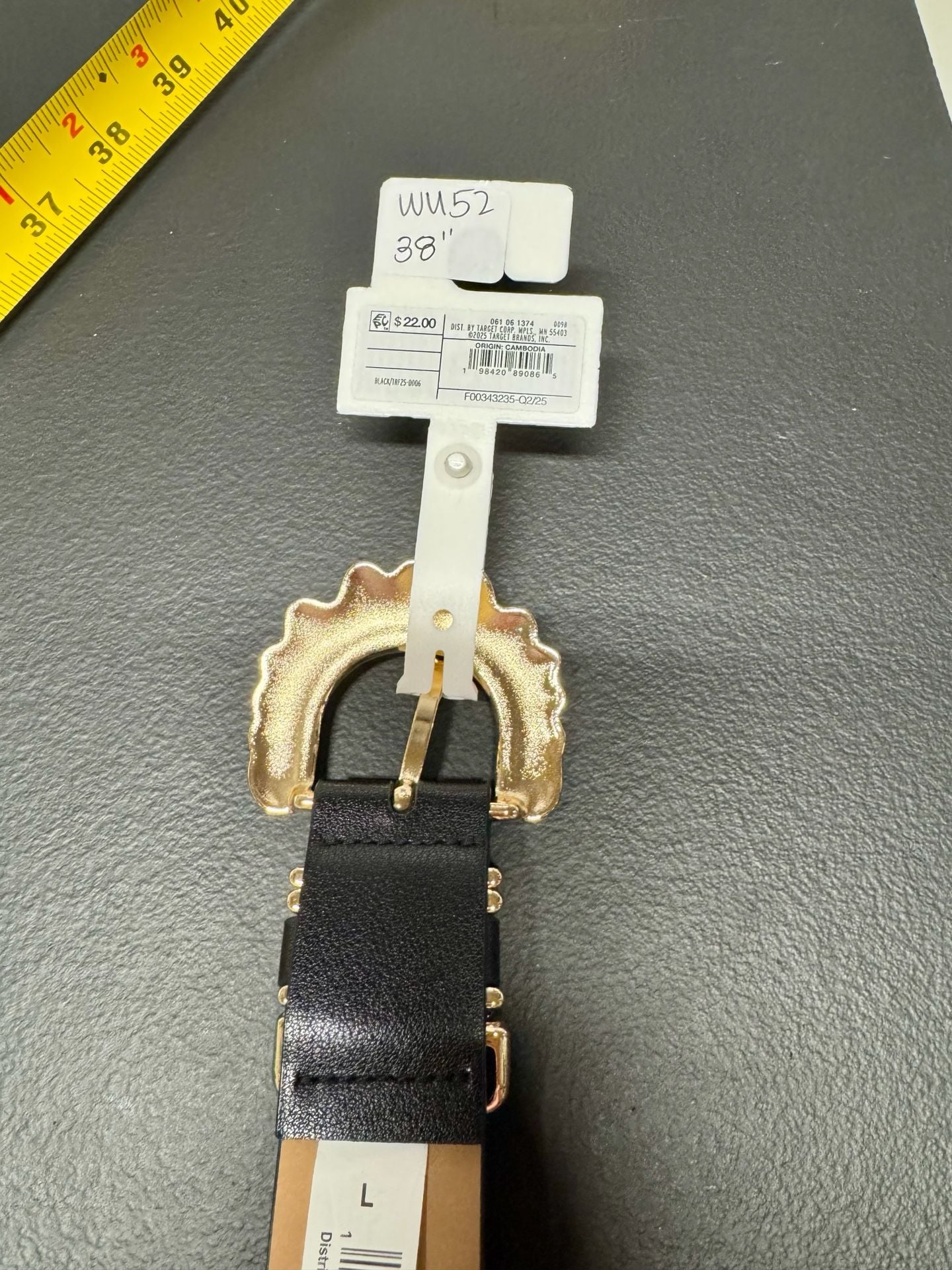 WU52 Size L Black Belt Gold Statement Buckle NWT 4