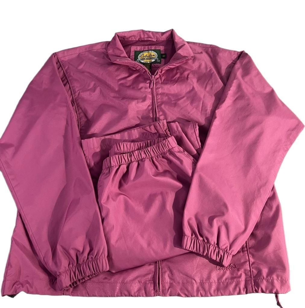 Cabelas Windbreaker Jacket And Pants Set Size L Reg Pink Mesh Lined 1
