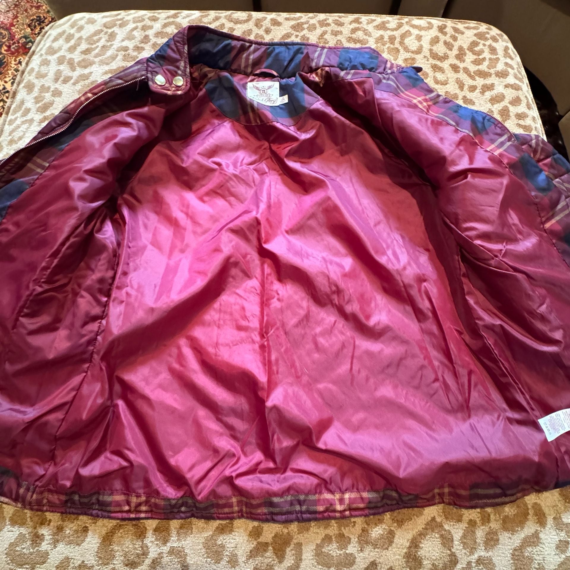 Faded Glory Women’s 1X Quilted Plaid Jacket Burgundy Navy Western NWOT 9