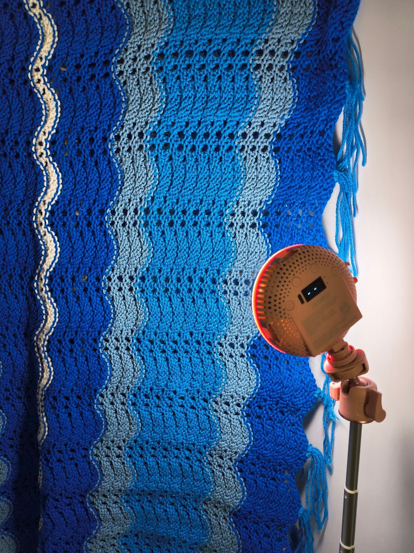 Handmade Crocheted Wave Afghan Throw Blanket Blue White 2