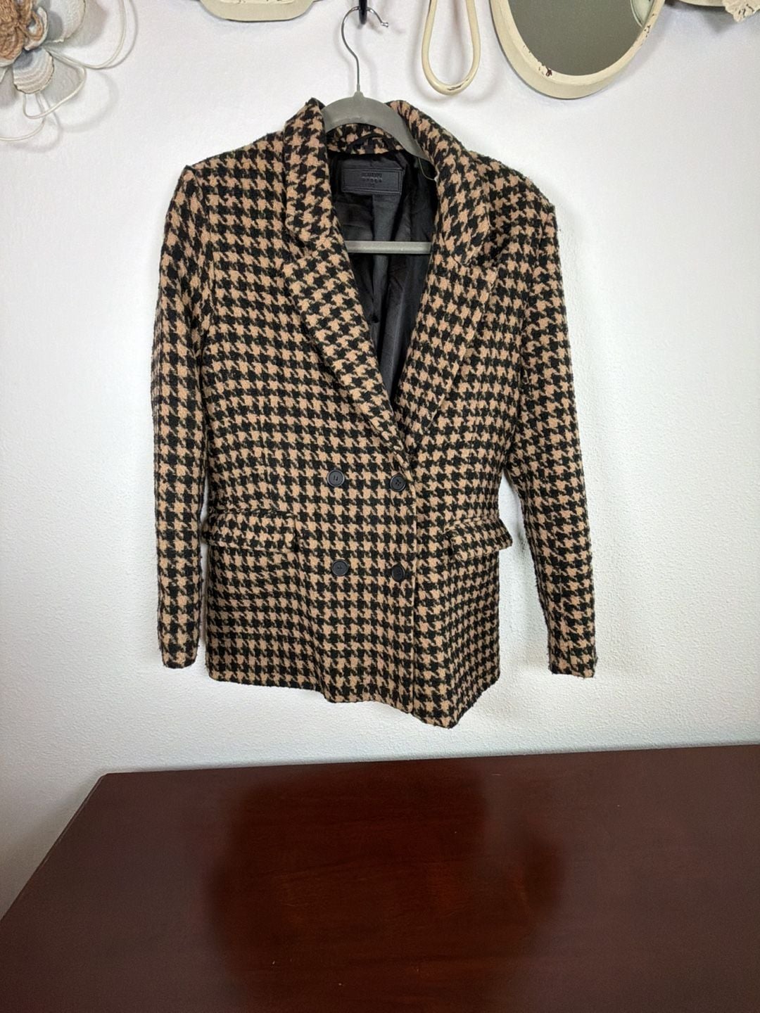 Blank NYC Houndstooth Blazer Size XS Double Breasted Wool Blend 2