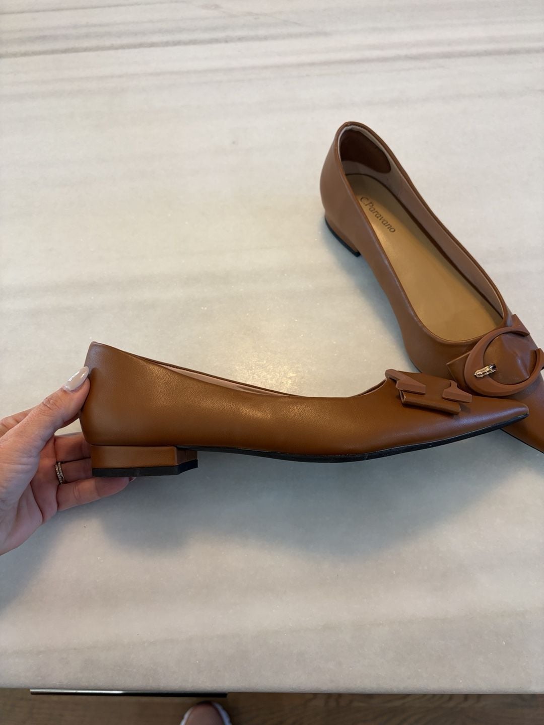 C.Paravano Pointed Toe Flats Size 40 Brown Buckle Leather 4