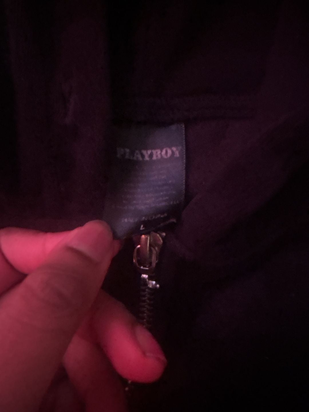 Playboy Velour Zip Up Crop Hoodie Size L Black 3