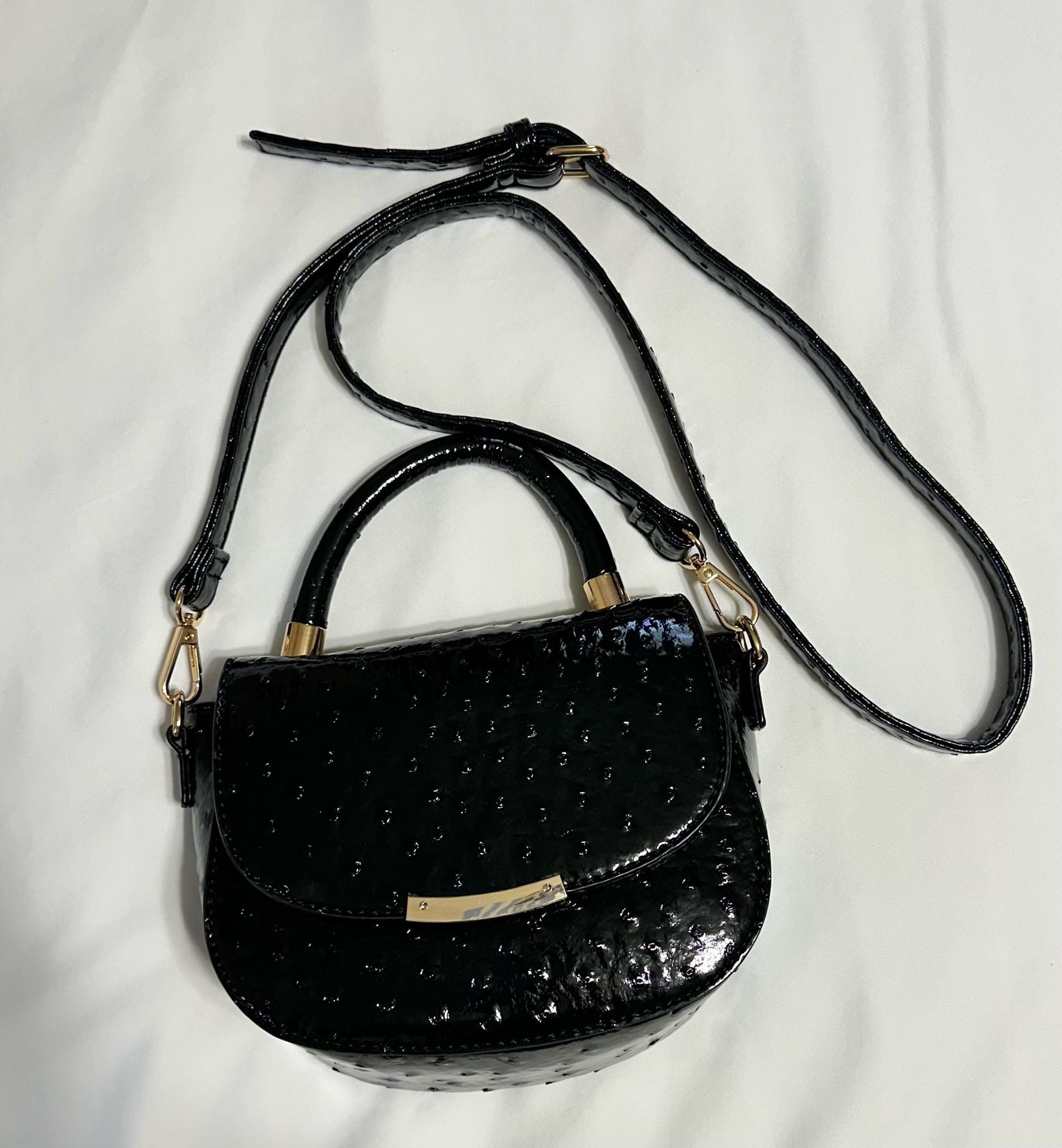 Cato Black Ostrich Embossed Crossbody Handbag 2