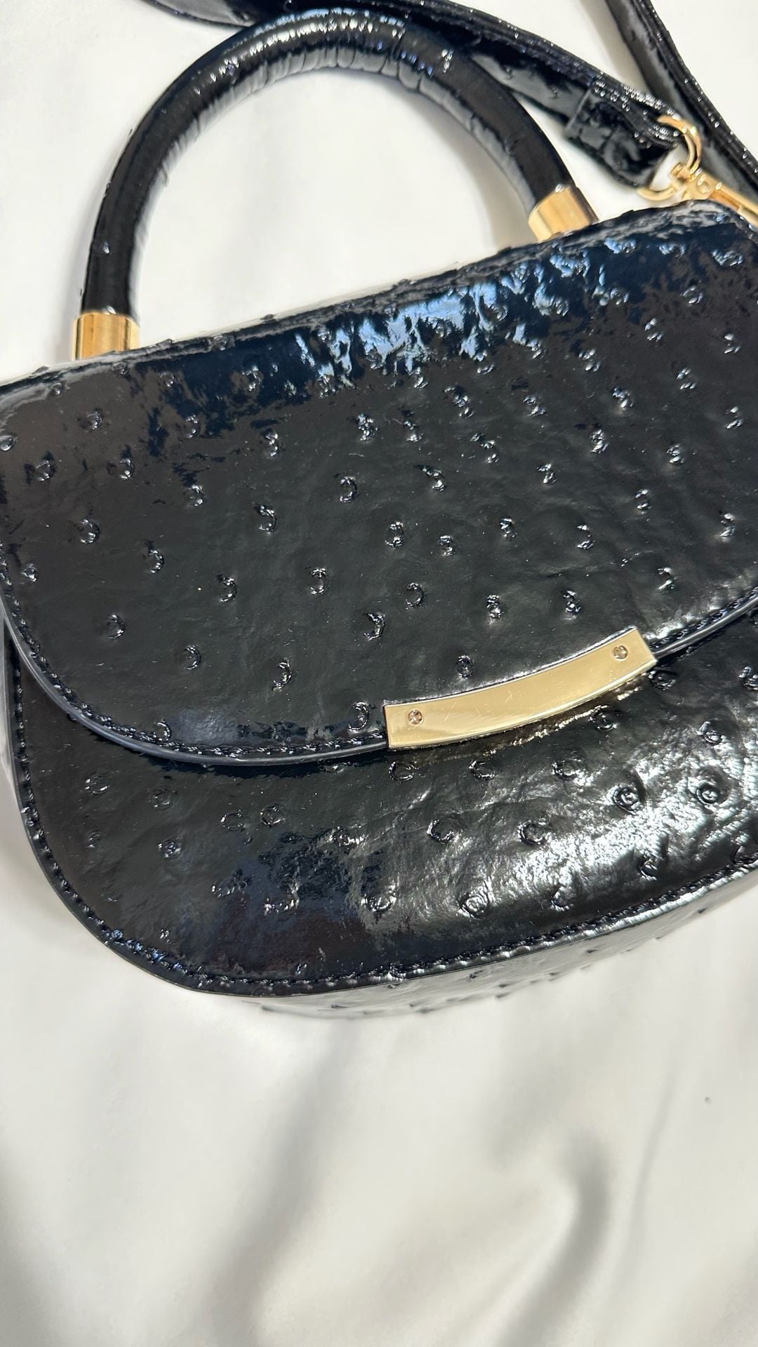 Cato Black Ostrich Embossed Crossbody Handbag 3
