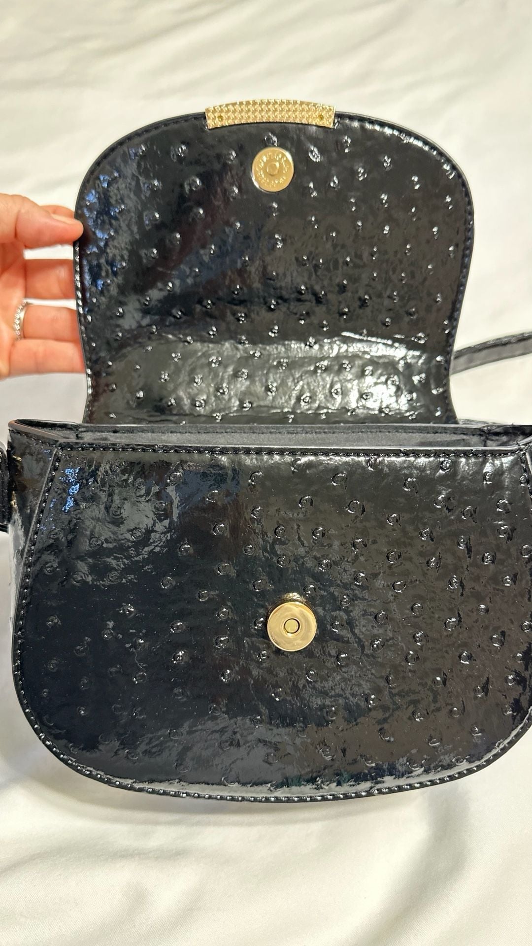 Cato Black Ostrich Embossed Crossbody Handbag 7