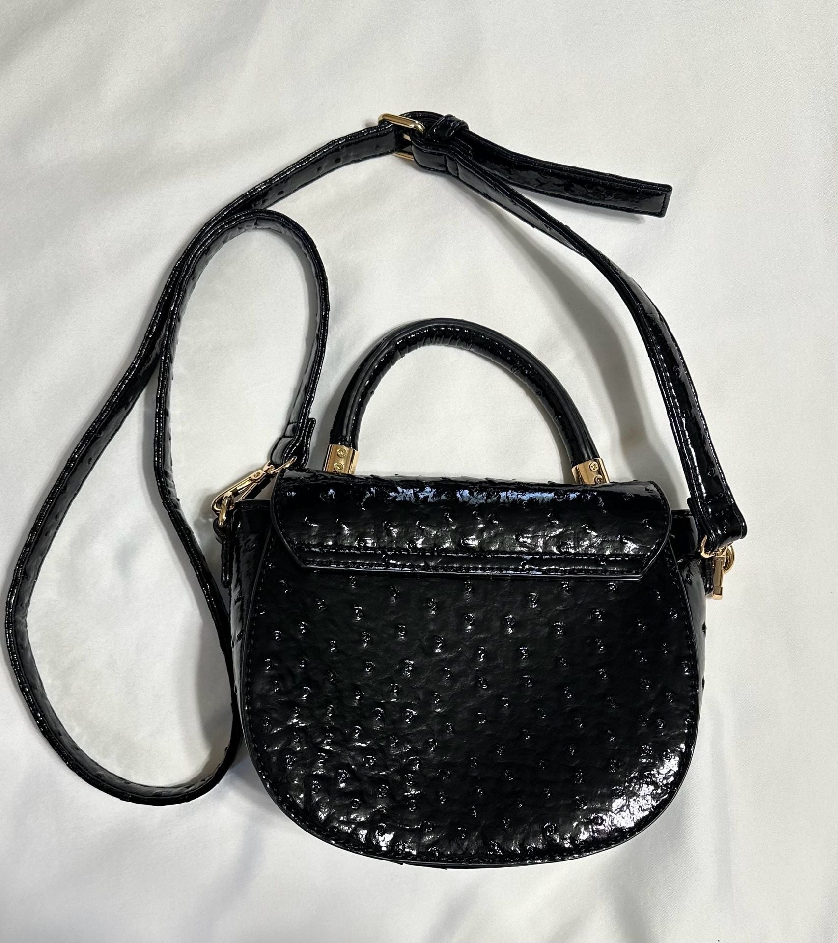 Cato Black Ostrich Embossed Crossbody Handbag 8