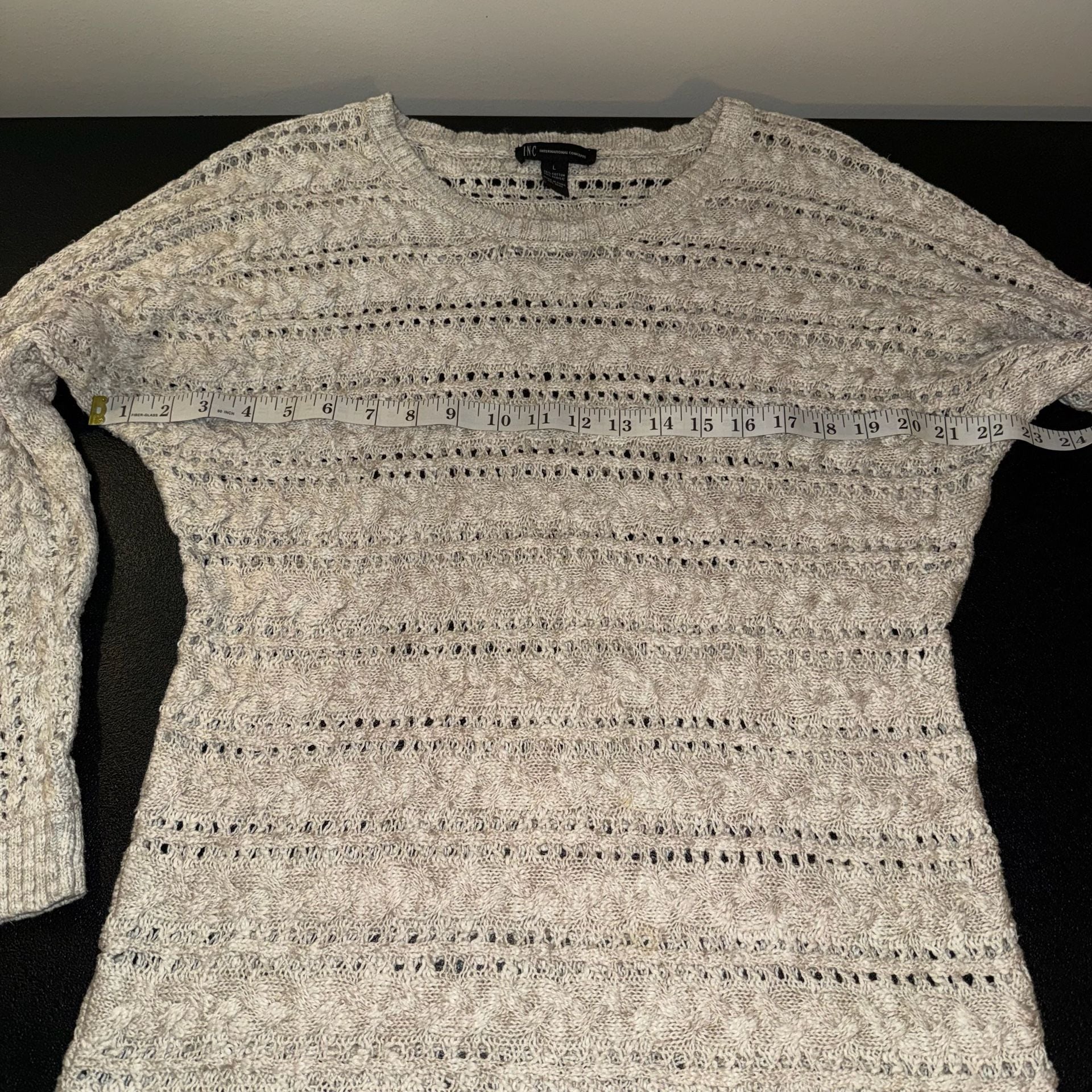 Inc International Concepts Sweater Size L Beige Open Knit 4