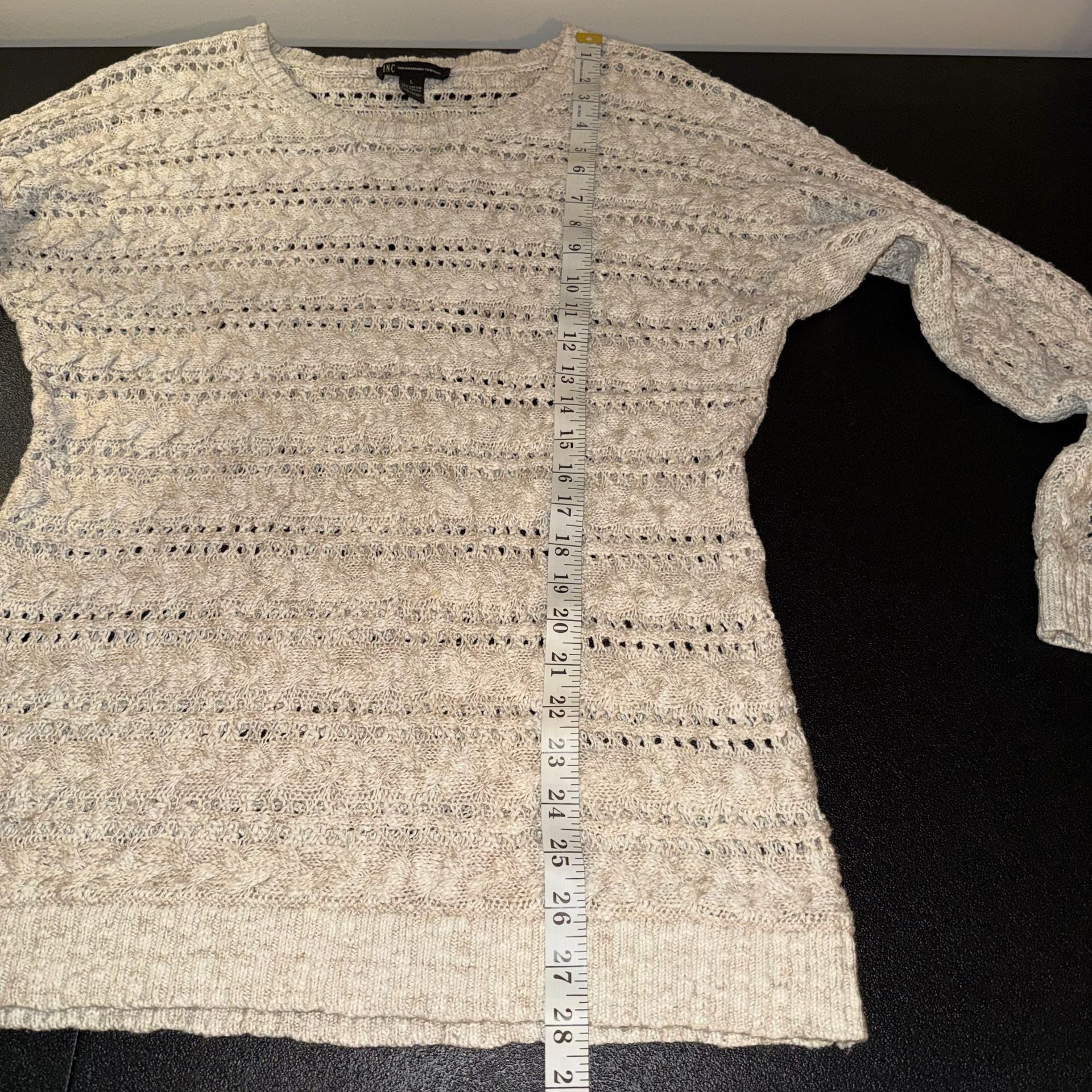 Inc International Concepts Sweater Size L Beige Open Knit 5