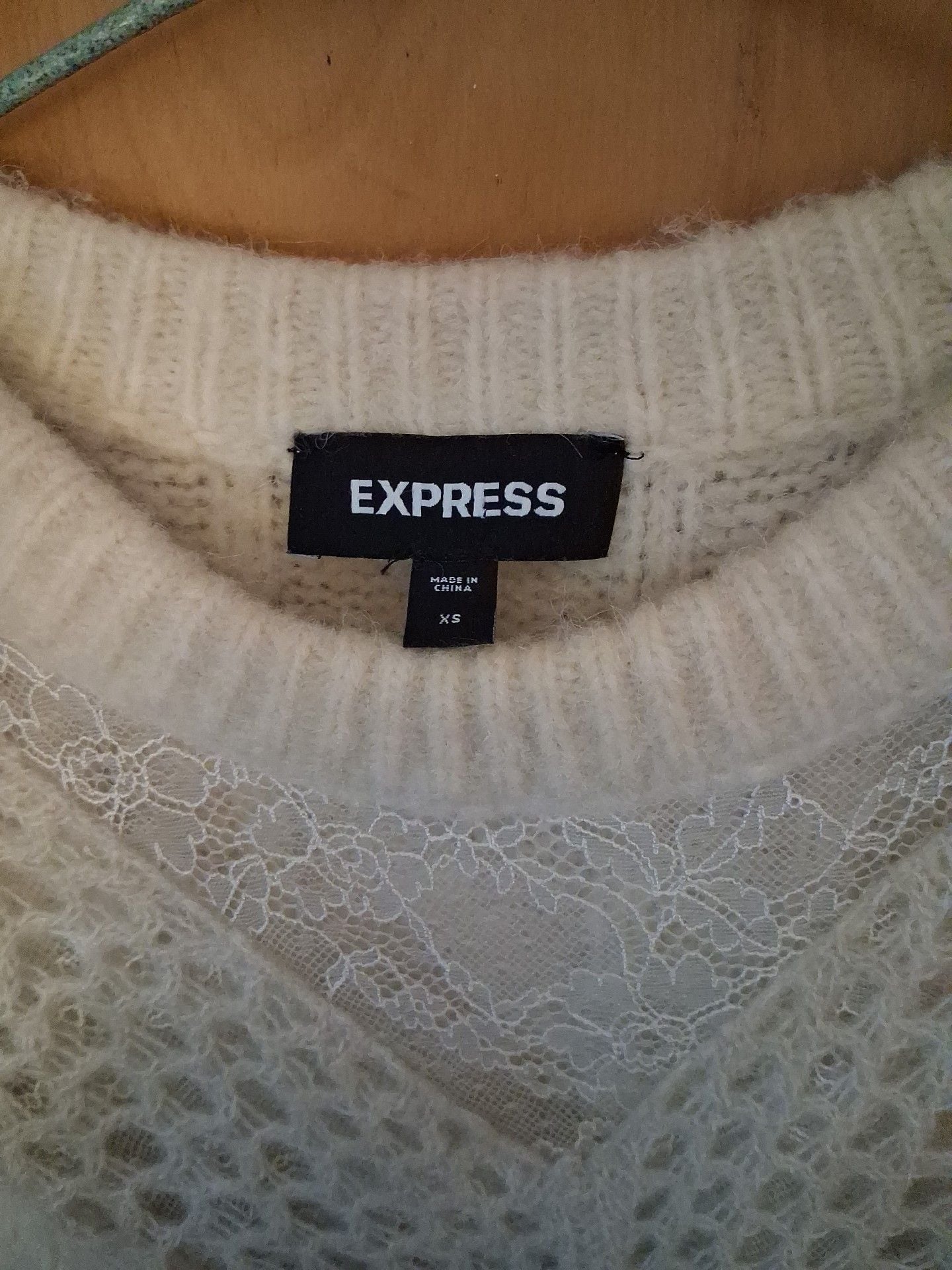 Express Sweater Size XS Cream Lace Trim Knit 3