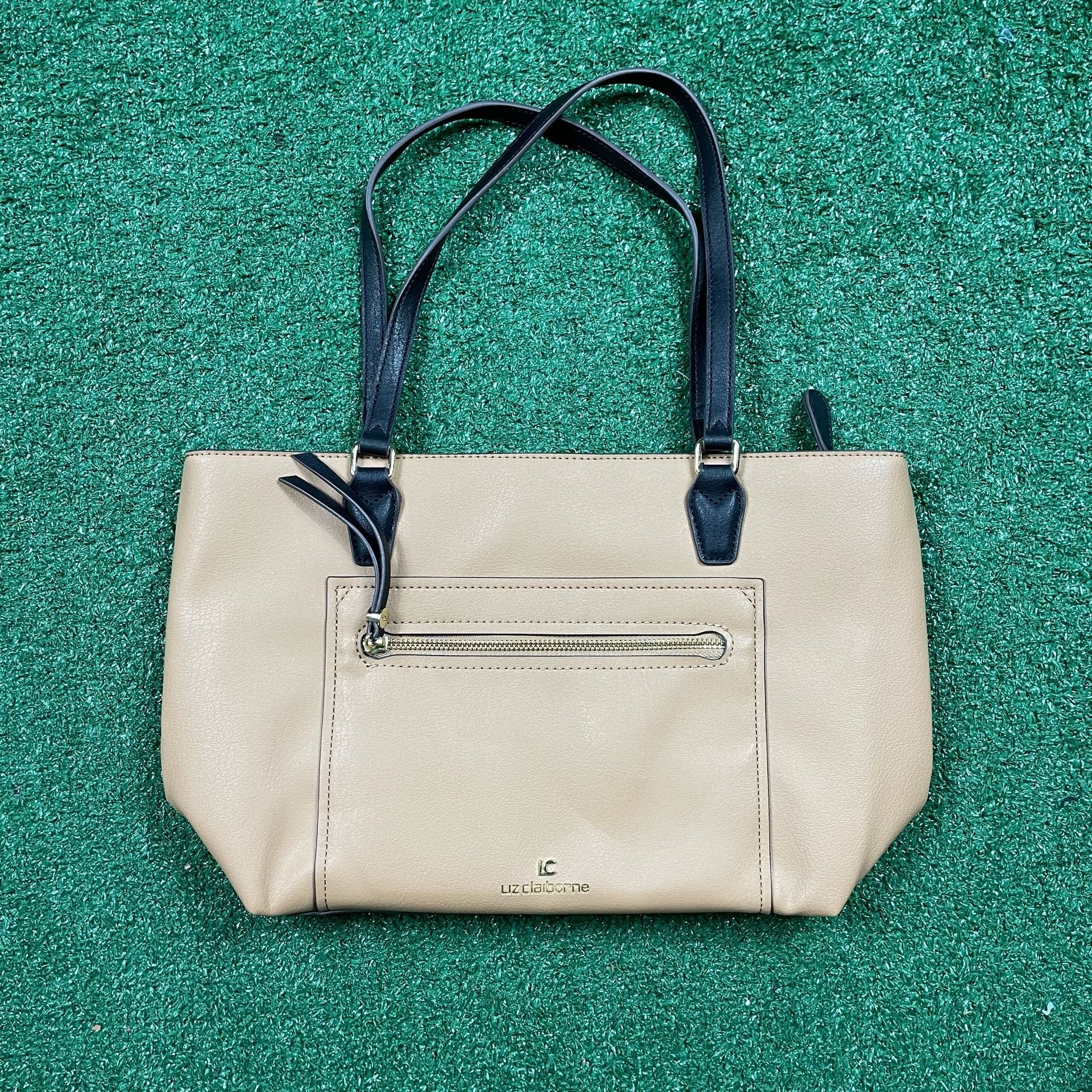 Liz Claiborne Jess Shopper Tote Bag Tan and Black 2