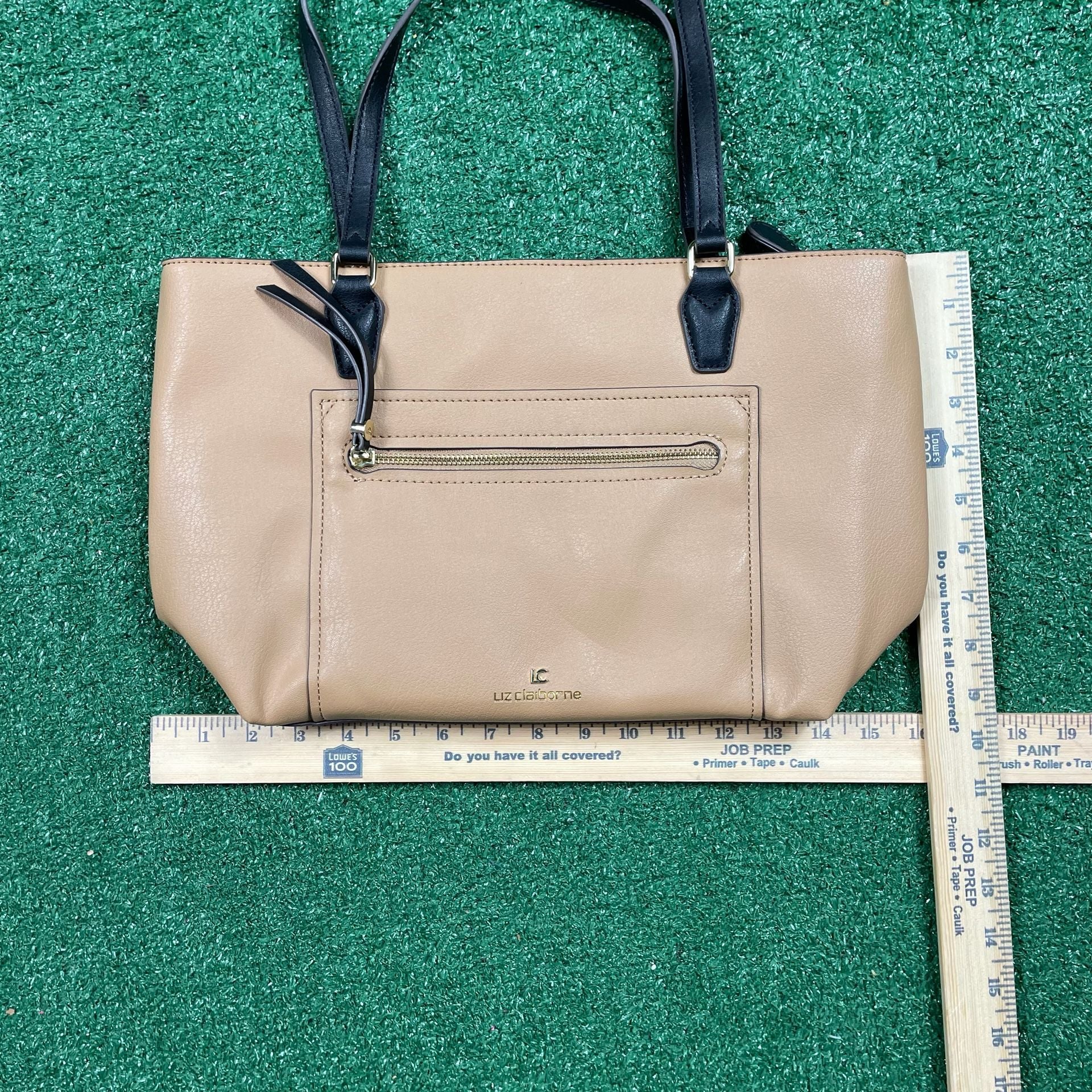 Liz Claiborne Jess Shopper Tote Bag Tan and Black 4