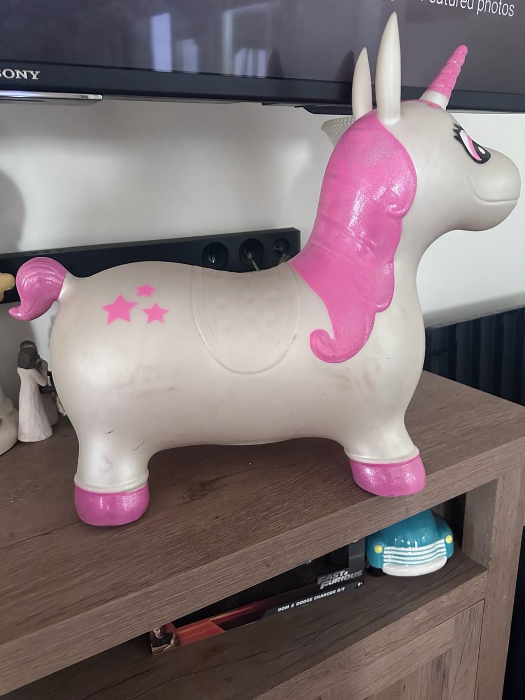 Unicorn Hopper Inflatable Bouncy Toy Pink White 1