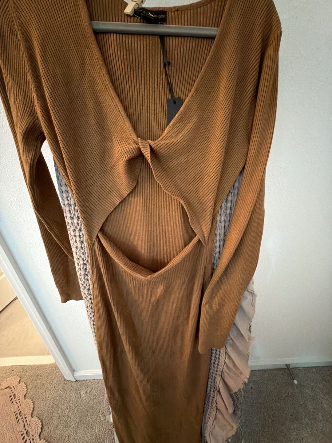 House of Harlow 1960 Maxi Dress Size M Brown Ribbed Cutout 8