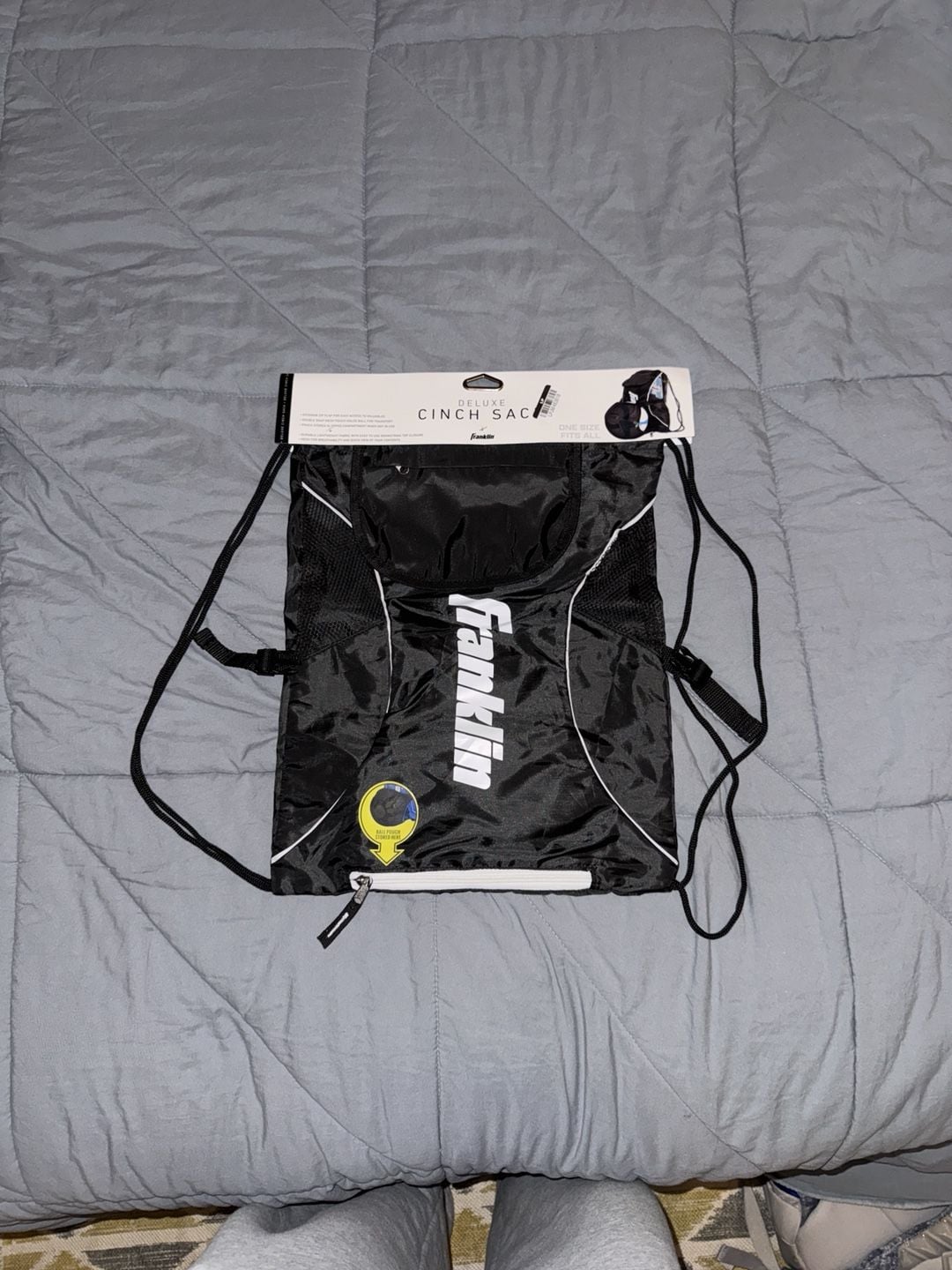 Franklin Deluxe Cinch Sac One Size Black Drawstring Backpack New 2