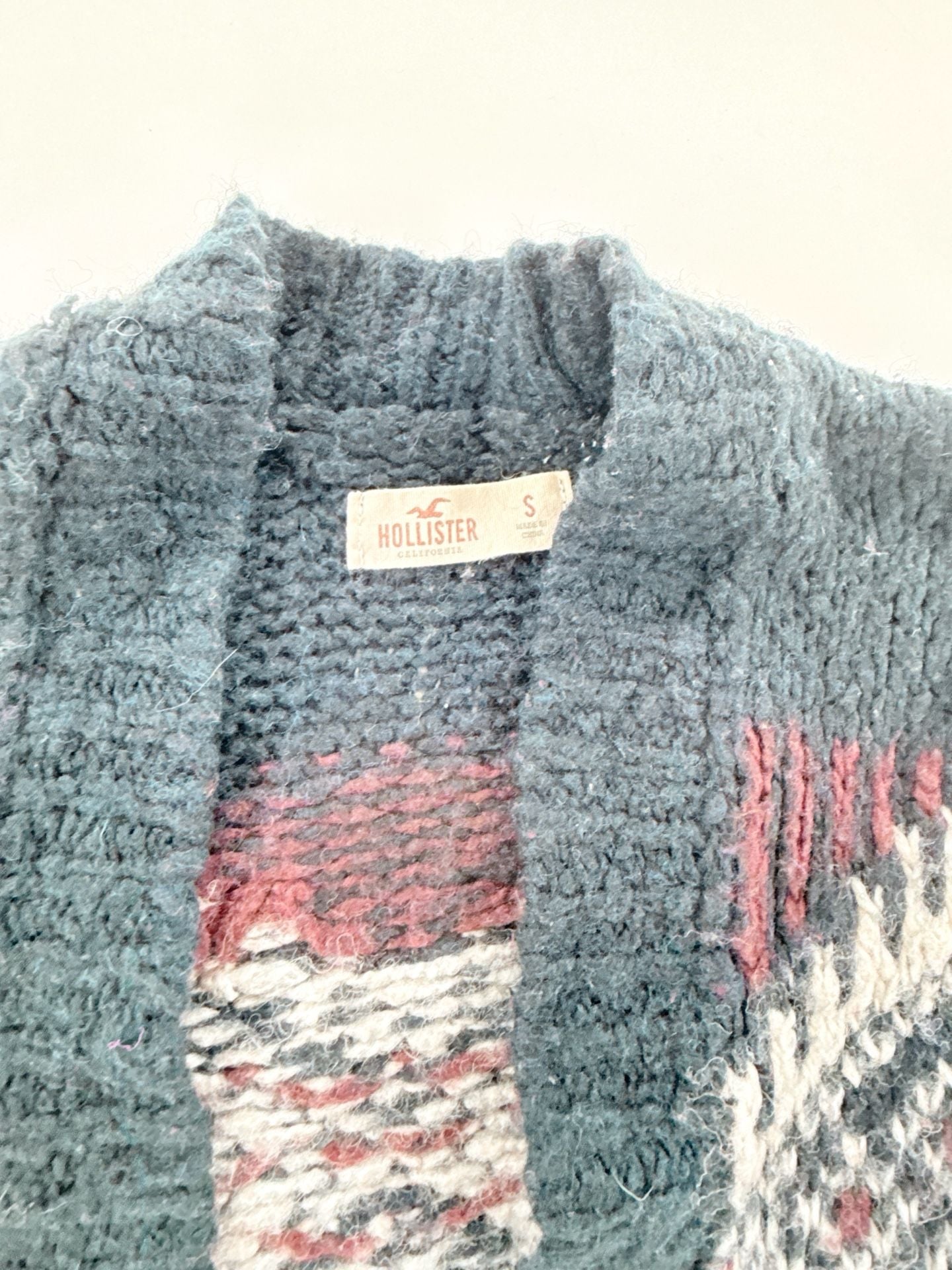 Hollister Aztec Open Front Cardigan Size S Dark Green Wool Blend 3
