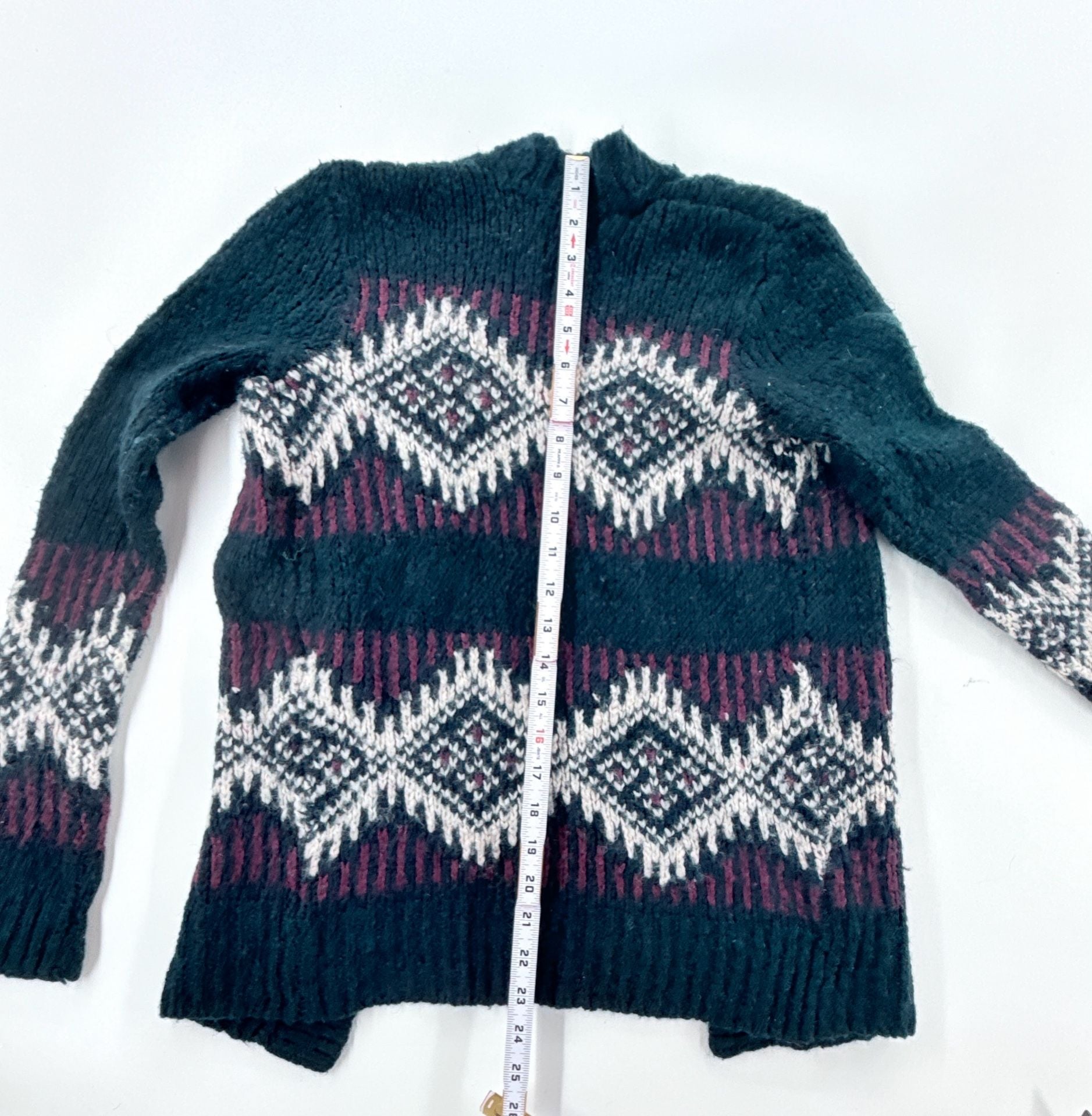 Hollister Aztec Open Front Cardigan Size S Dark Green Wool Blend 4